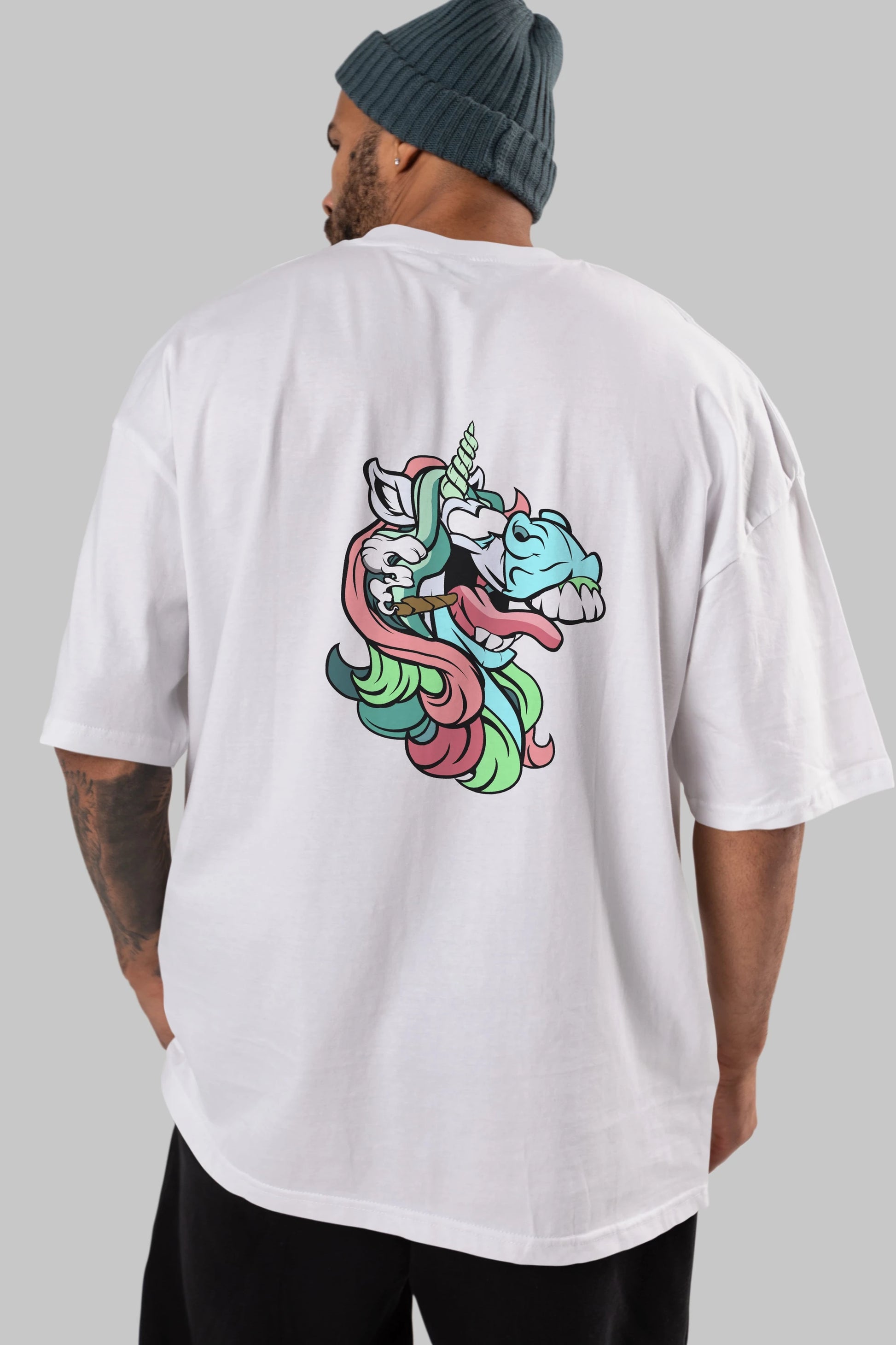 Crazy Unicorn Arka Baskılı Oversize t-shirt Erkek Kadın Unisex %100 Pamuk tişort