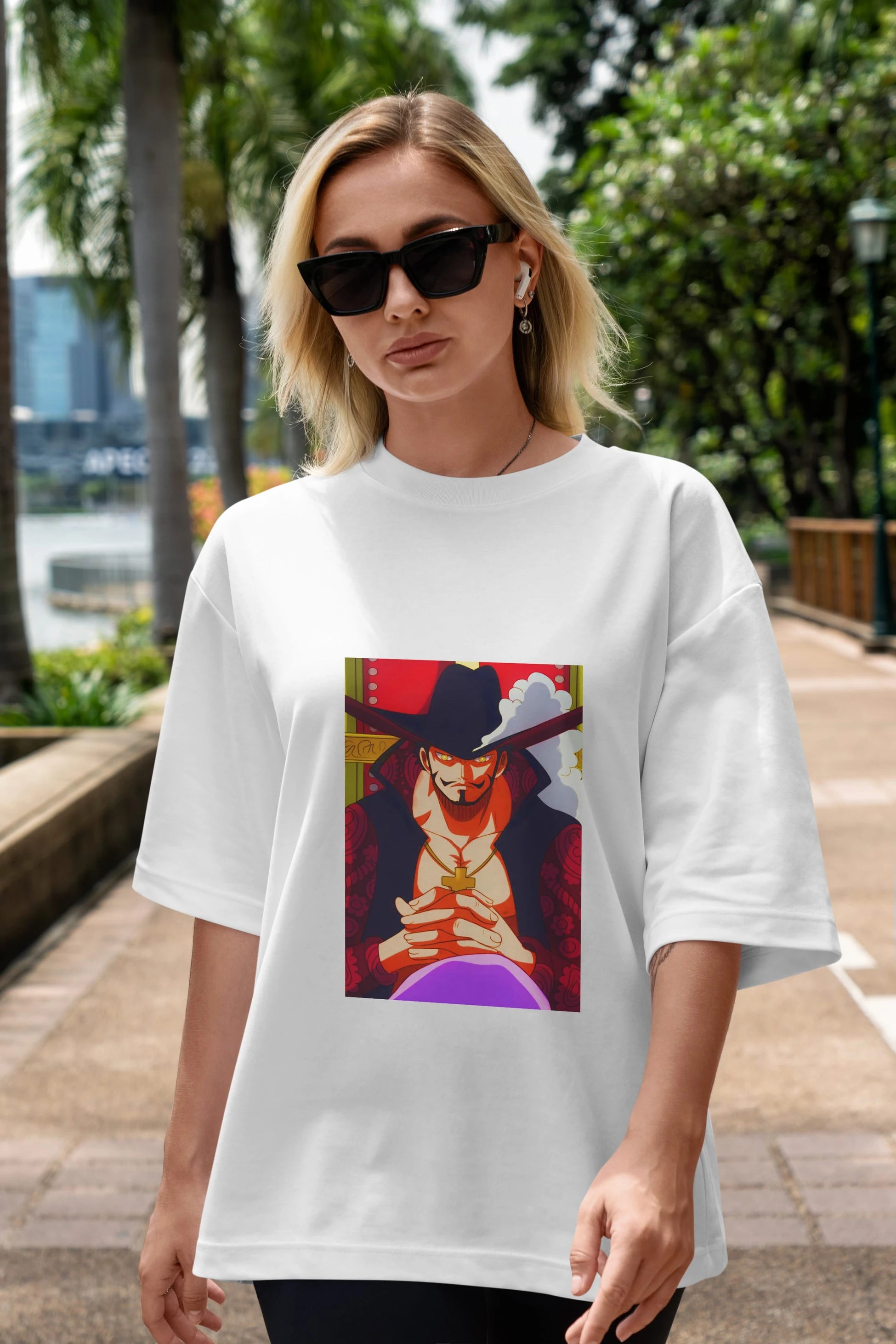 Dracule Mihawk Anime Ön Baskılı Oversize t-shirt Erkek Kadın Unisex