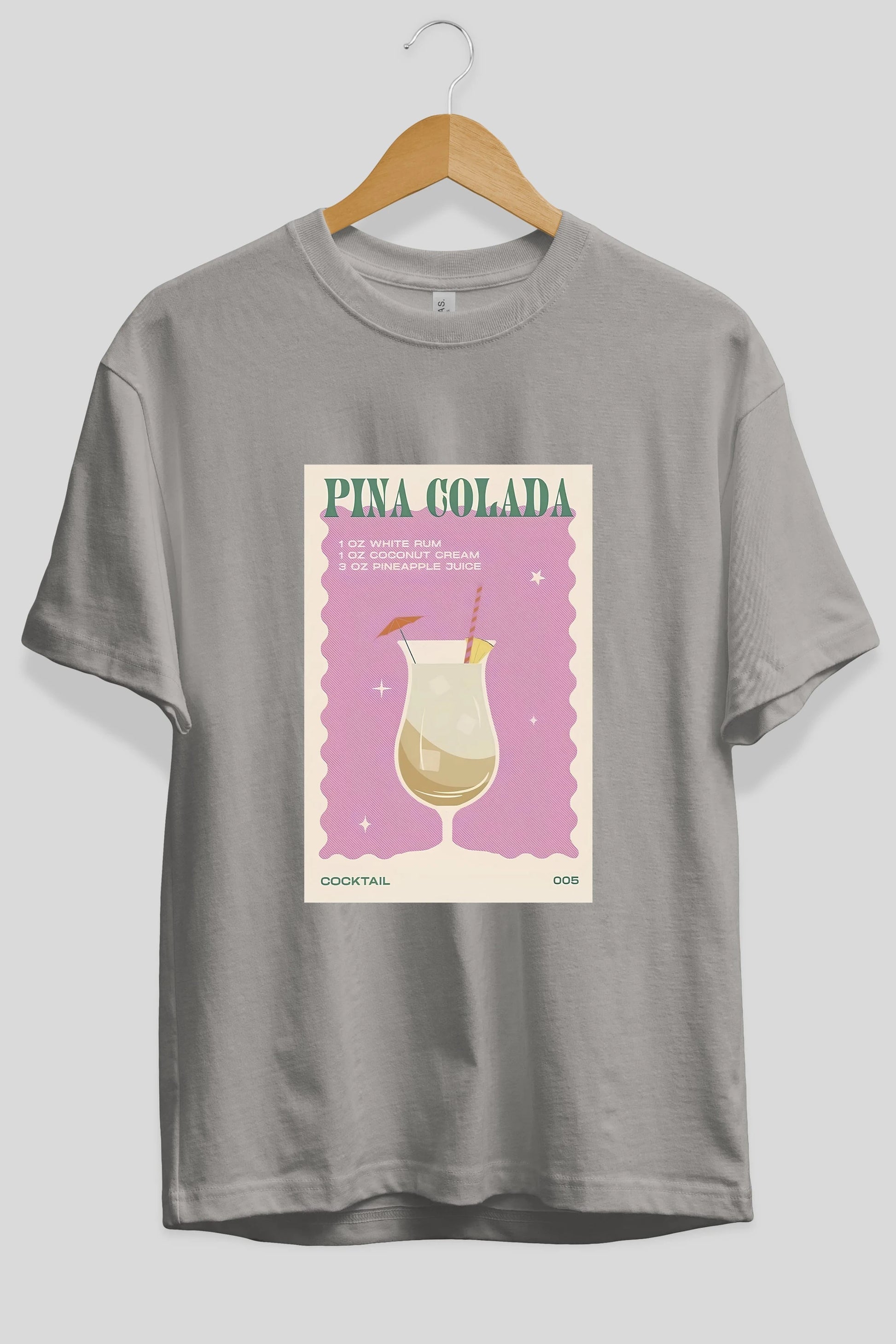 Pina Colada 3 Ön Baskılı Oversize t-shirt Erkek Kadın Unisex %100 Pamuk Bisiklet Yaka tişort
