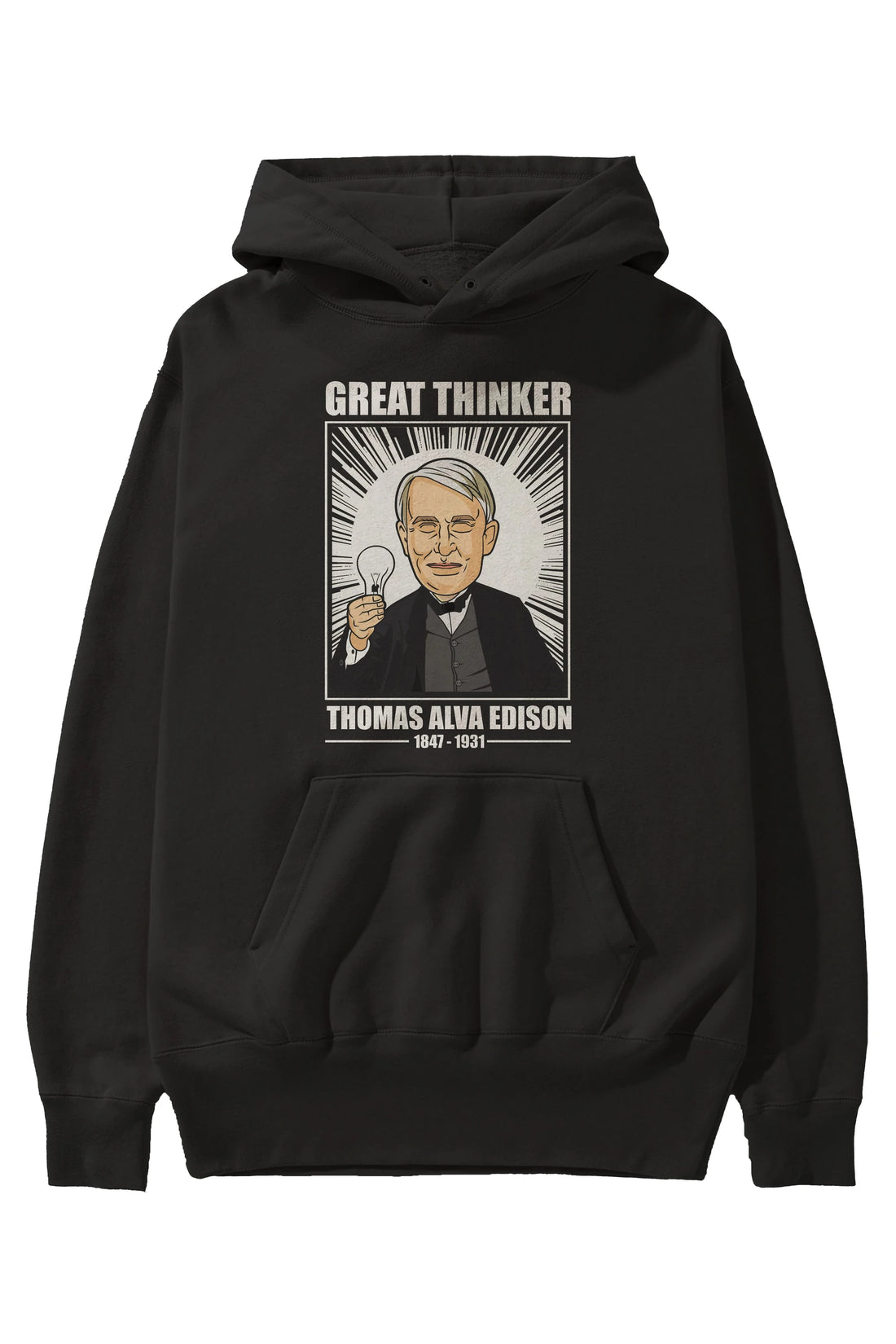Thomas Alfa Edison Ön Baskılı Hoodie Oversize Kapüşonlu Sweatshirt Erkek Kadın Unisex