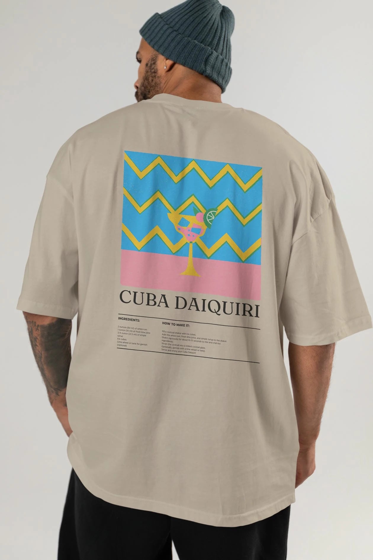 Cuba Daiquiri Kokteyl Serisi Arka Baskılı Oversize t-shirt Erkek Kadın %100 Pamuk Bisiklet Yaka tişort