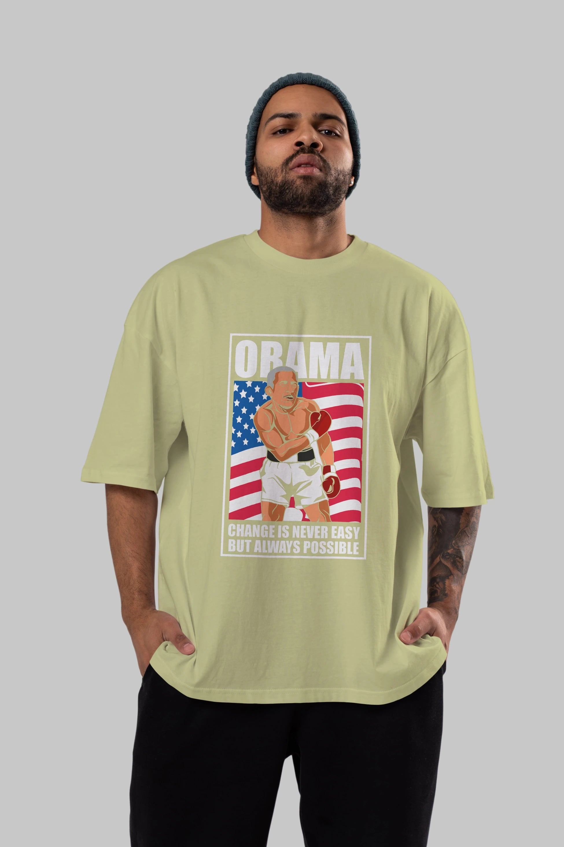 Obama Ön Baskılı Oversize t-shirt Erkek Kadın Unisex %100 Pamuk tişort