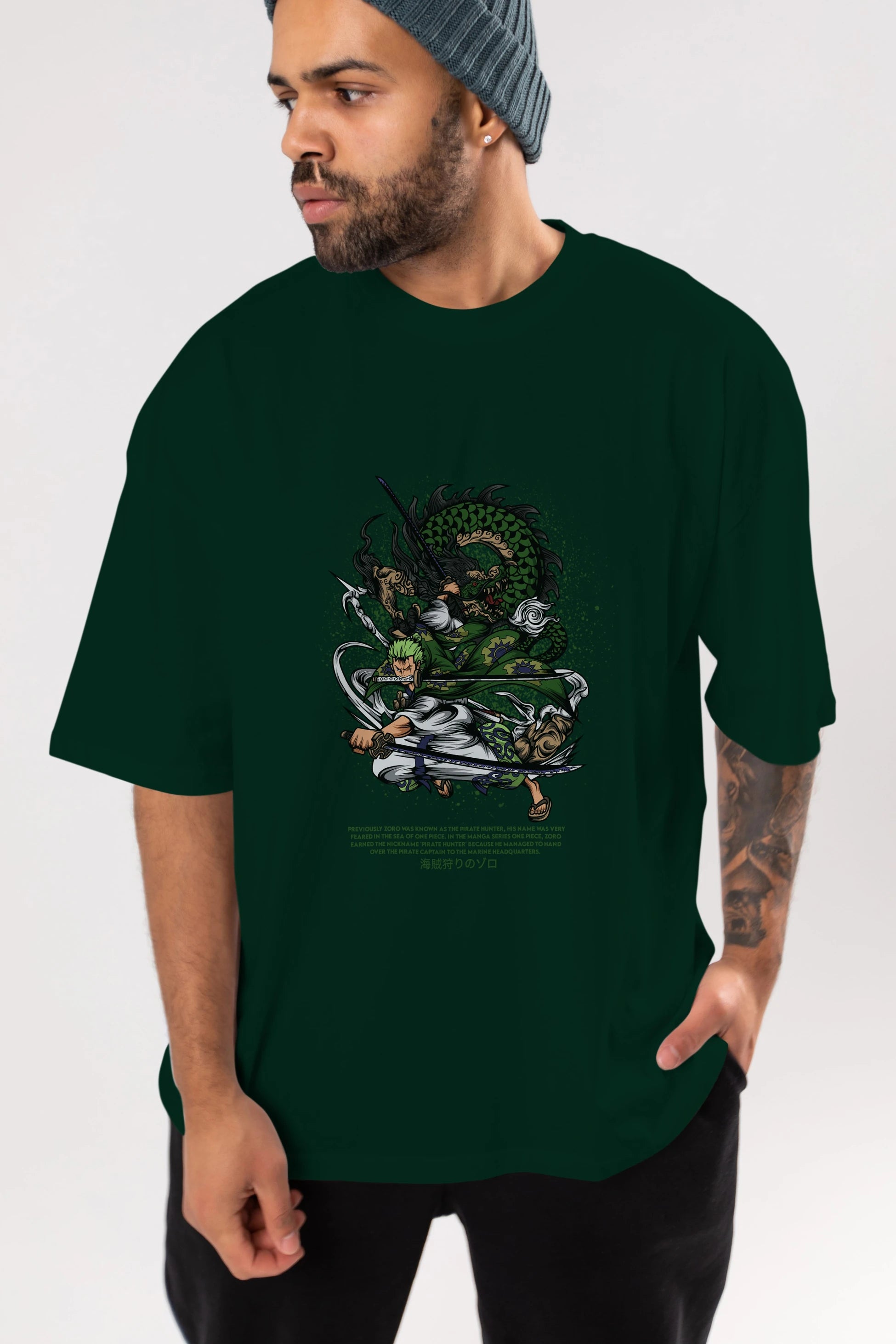 Zoro-ONE PIECE Anime Ön Baskılı Oversize t-shirt %100 pamuk Erkek Kadın Unisex