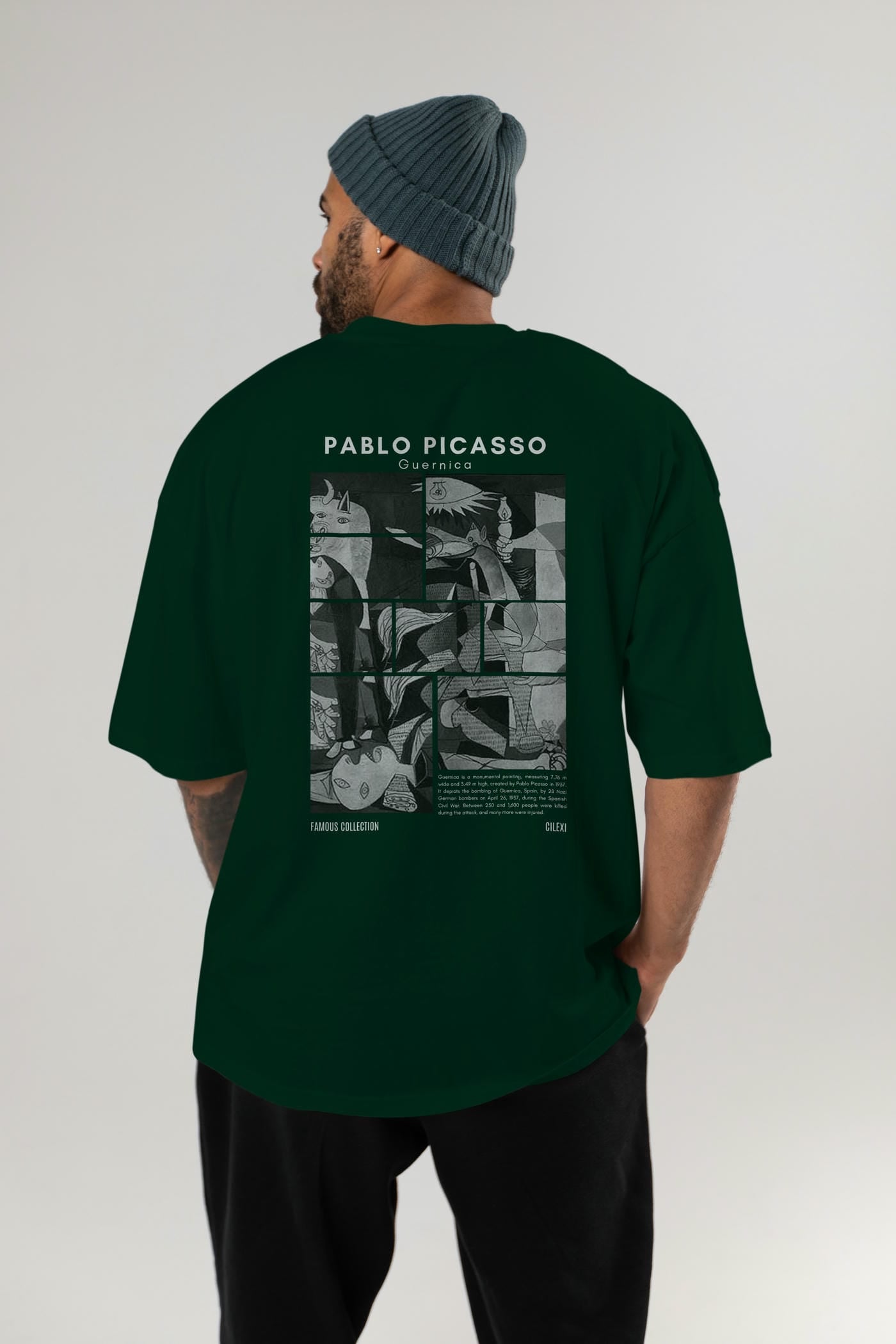 Pablo Picasso Guernica Arka Baskılı Oversize t-shirt Erkek Kadın Bisiklet Yaka Pamuk tişort
