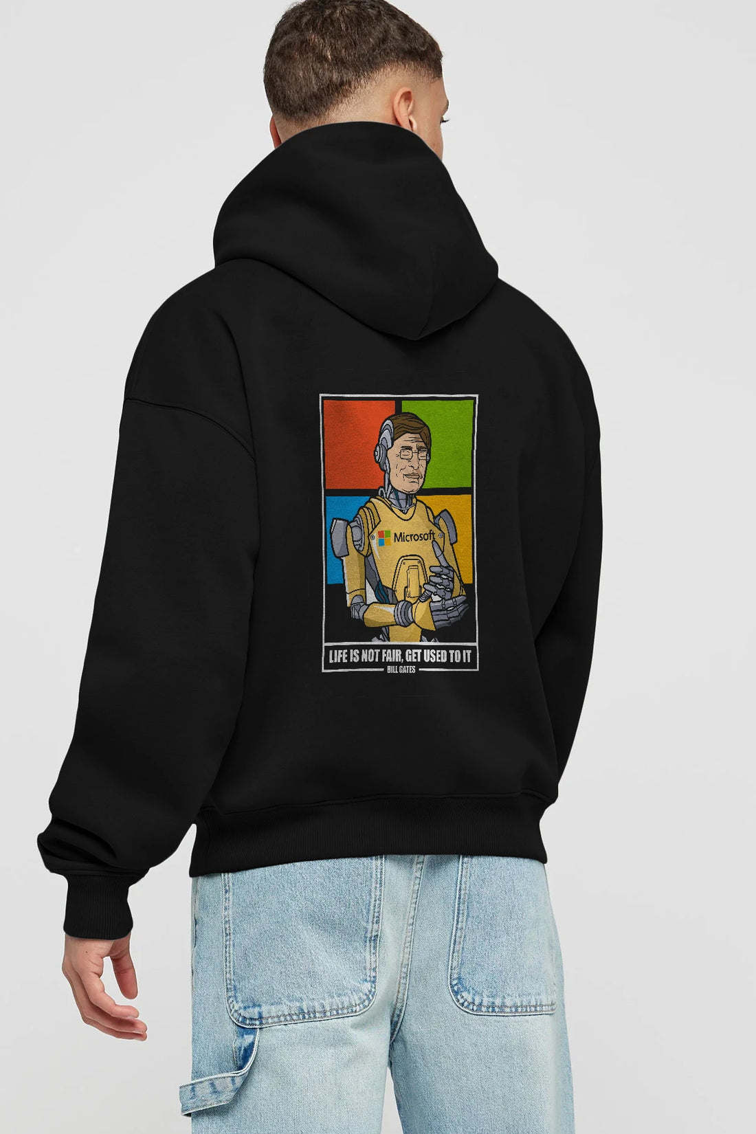 Bill Gates Robot Human Arka Baskılı Hoodie Oversize Kapüşonlu Sweatshirt Erkek Kadın Unisex