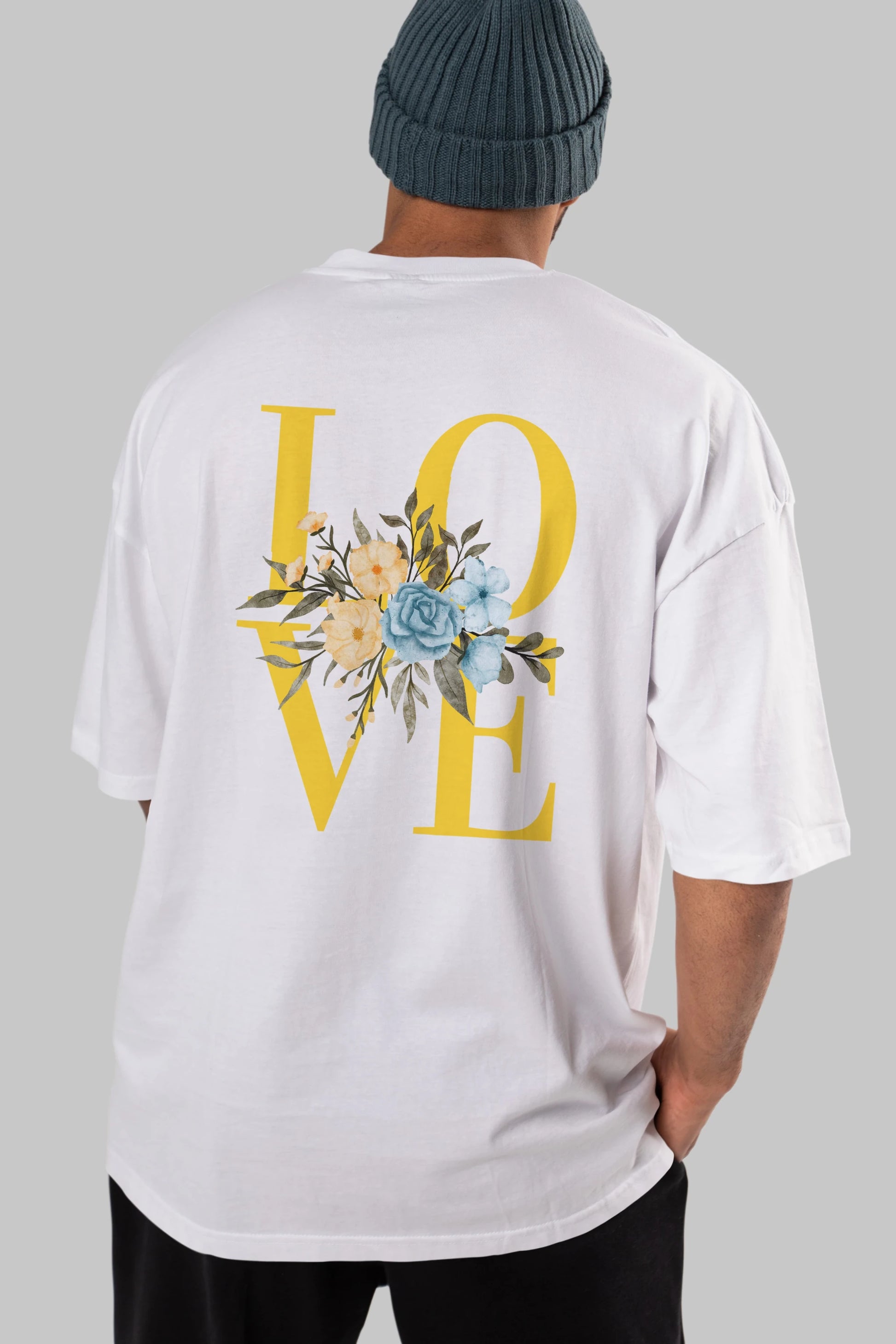 Love Flower Arka Baskılı Oversize t-shirt Erkek Kadın Unisex