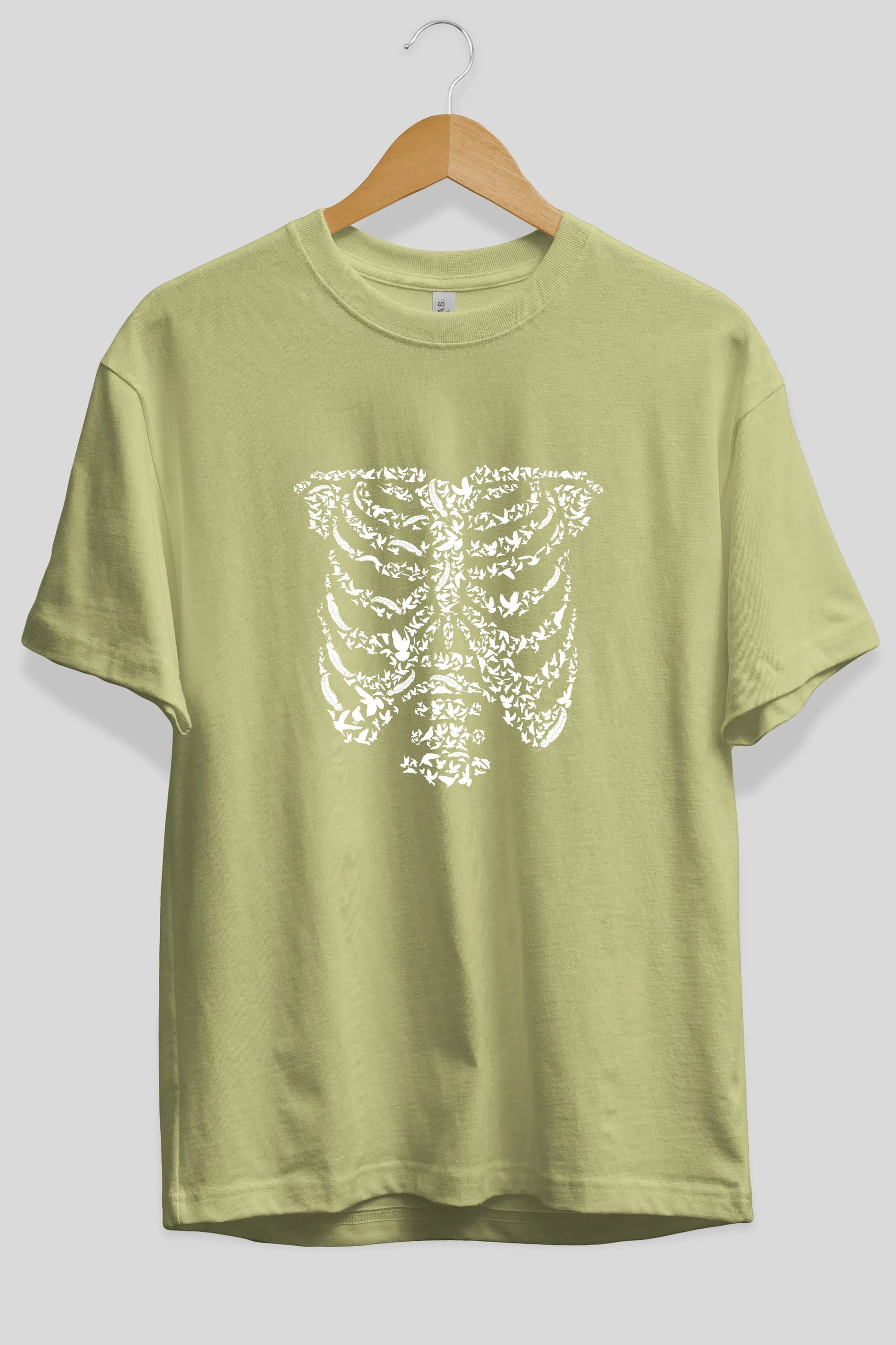 Ribcage Bird Ön Baskılı Oversize t-shirt %100 pamuk Erkek Kadın Unisex