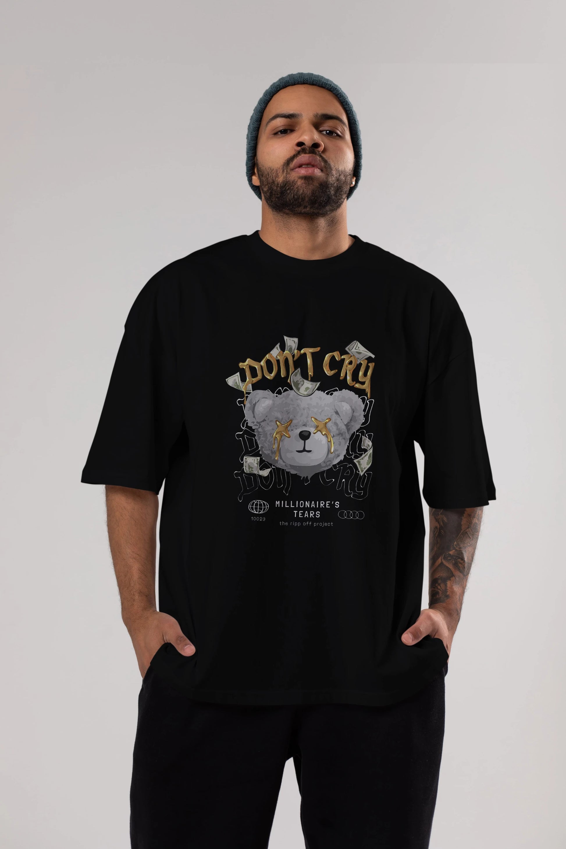 Dont Cry Bear Ön Baskılı Oversize t-shirt Erkek Kadın Unisex