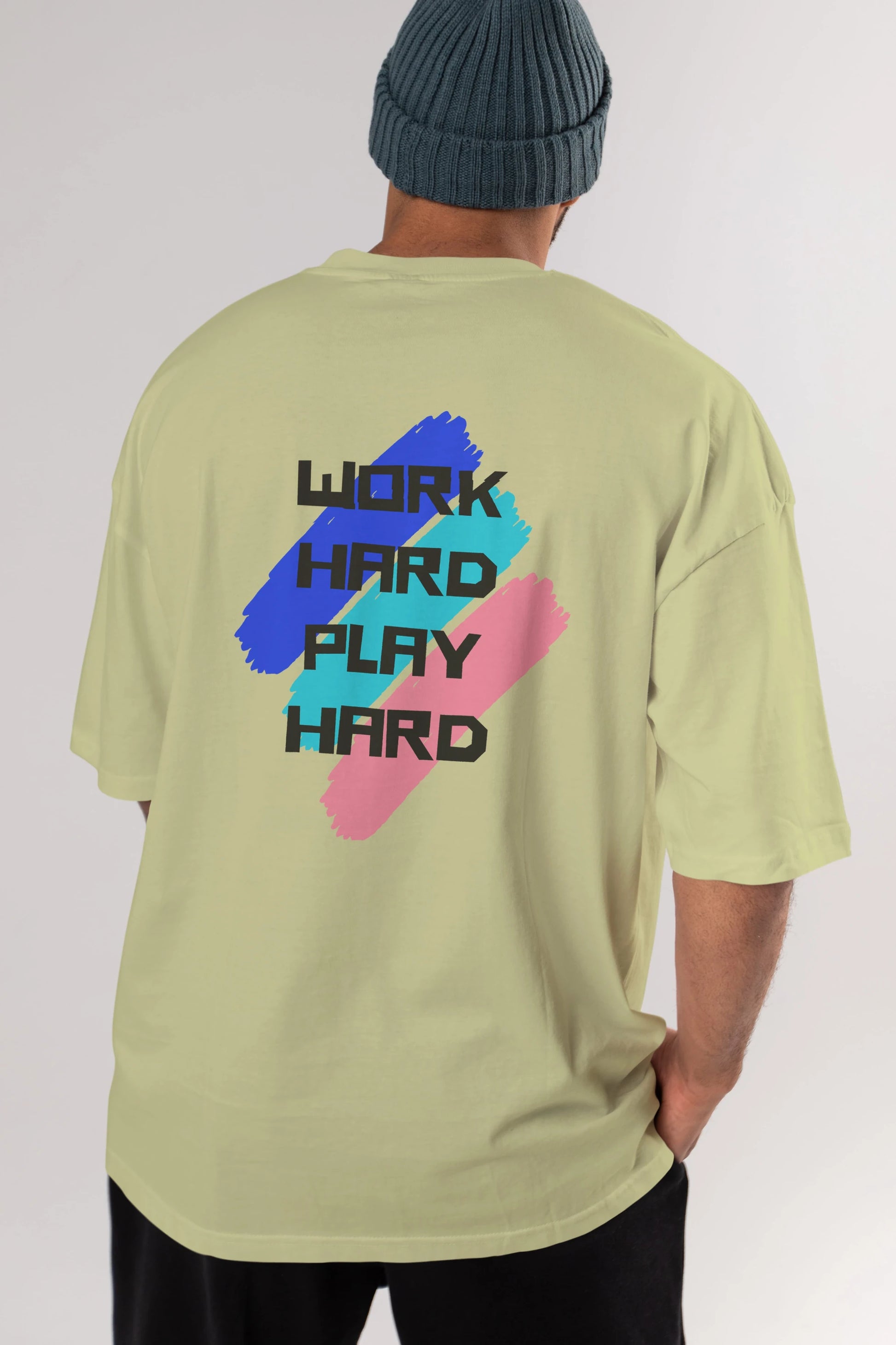 Work Hard Play Hard 2 Arka Baskılı Oversize t-shirt Erkek Kadın Unisex