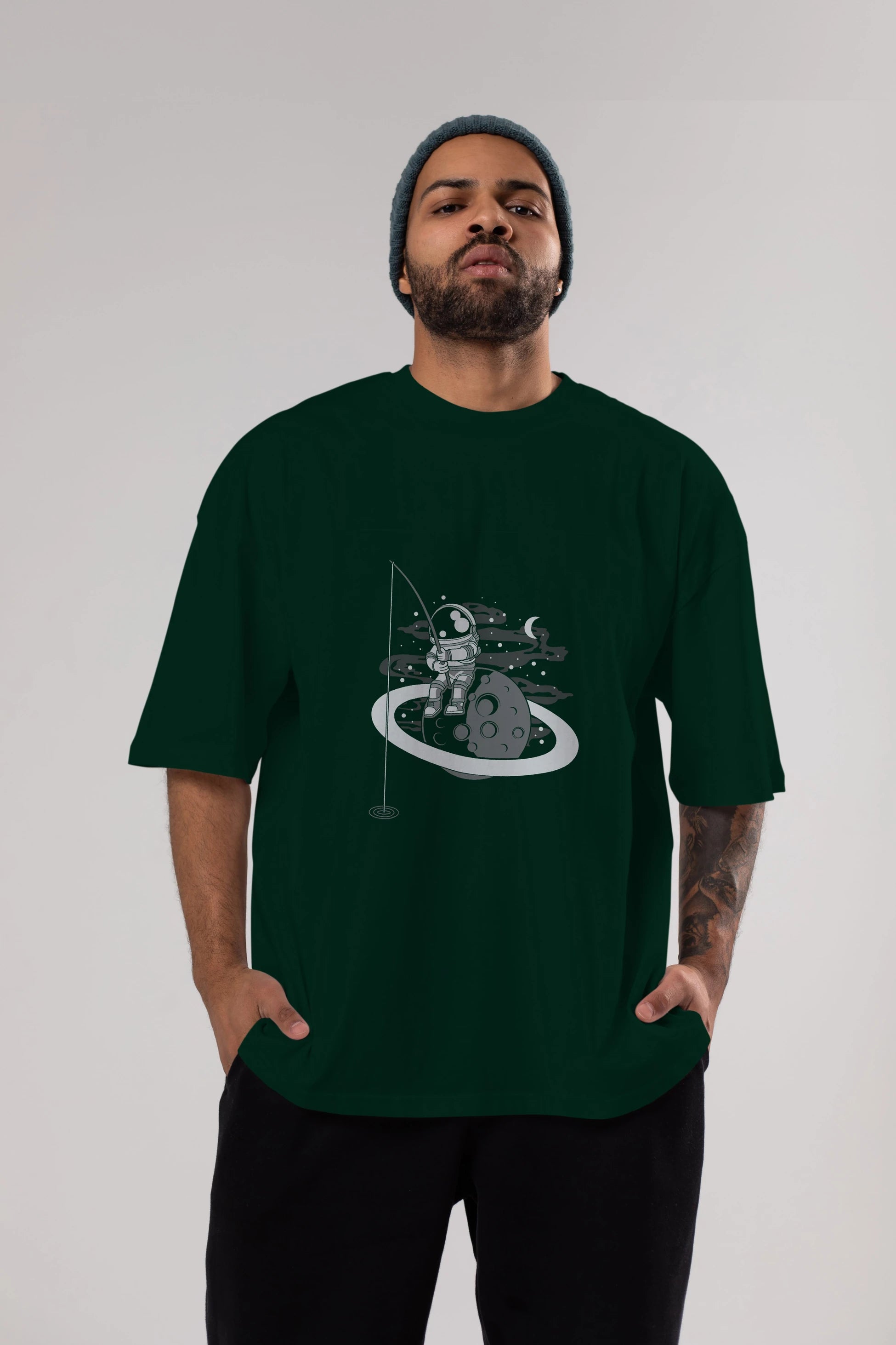 Astronaut  Fishing Ön Baskılı Oversize t-shirt Erkek Kadın Unisex