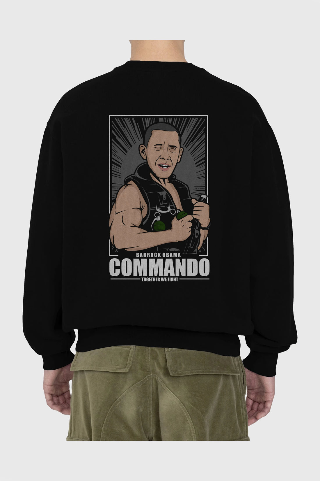 Obama Commando Arka Baskılı Oversize Sweatshirt Erkek Kadın Unisex