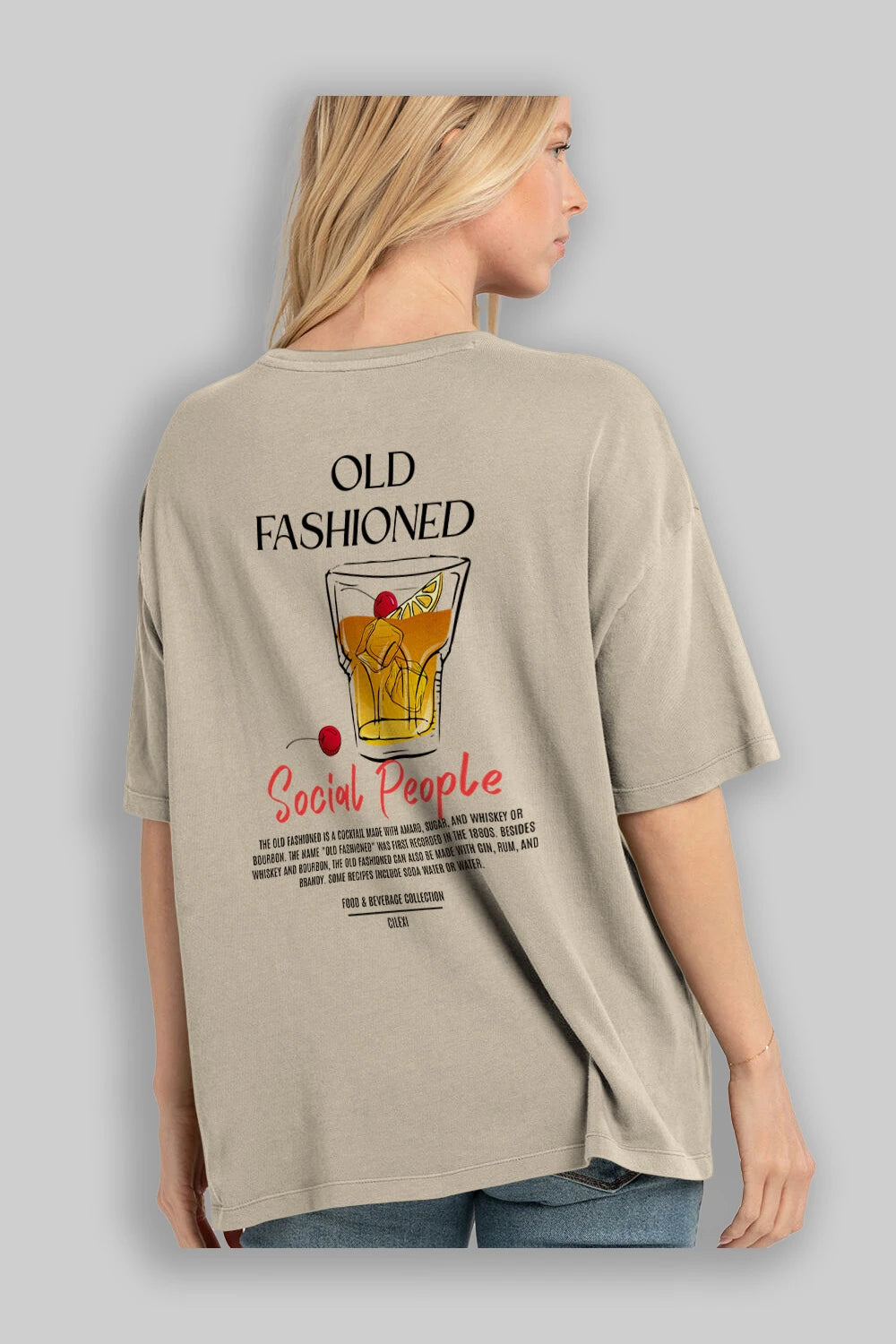 Old Fashıoned Kokteyl Serisi Baskılı Oversize t-shirt Erkek Kadın Unisex %100 Pamuk Bisiklet Yaka tişort