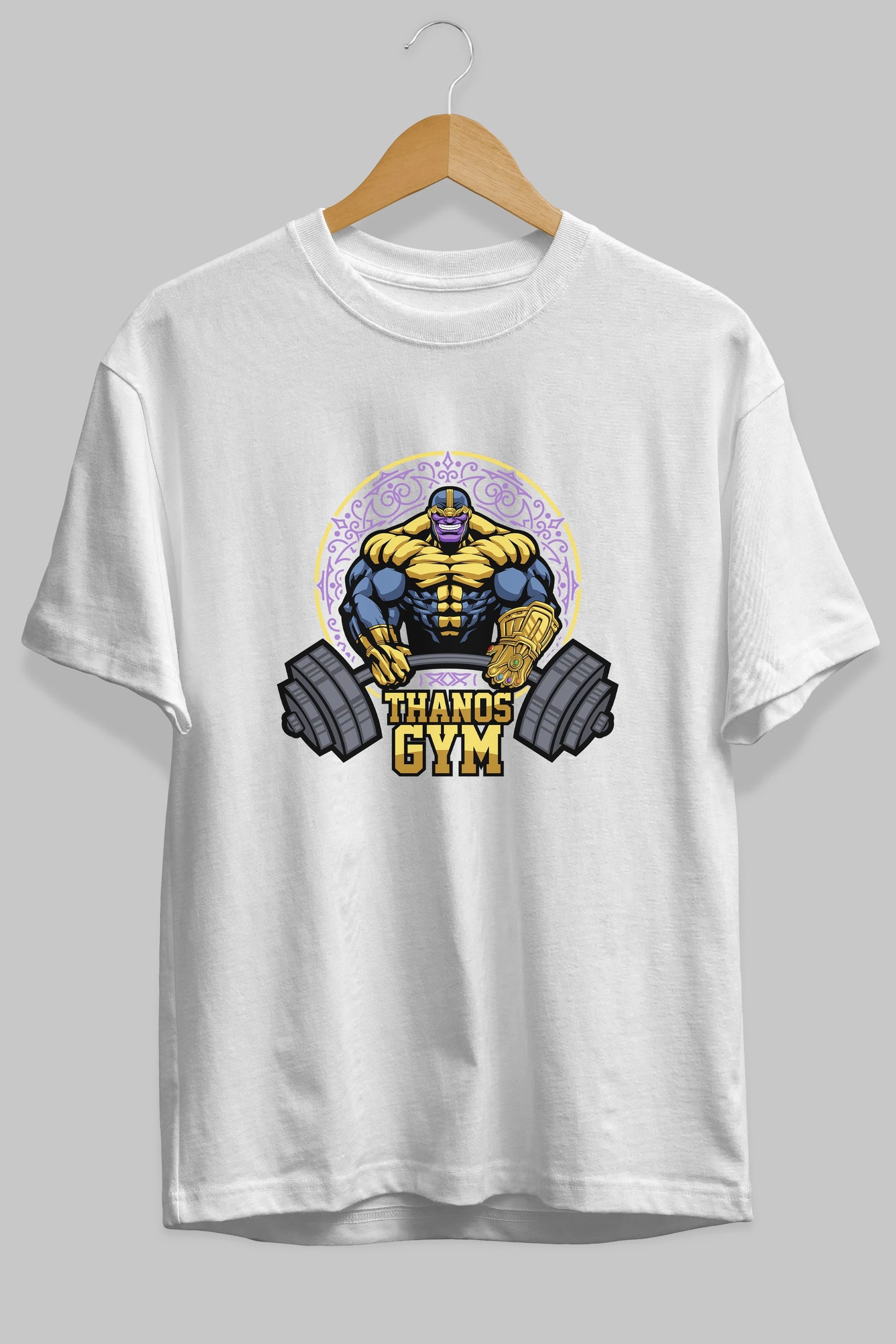 Thanos GYM Ön Baskılı Oversize t-shirt Erkek Kadın Unisex %100 Pamuk Bisiklet Yaka tişort