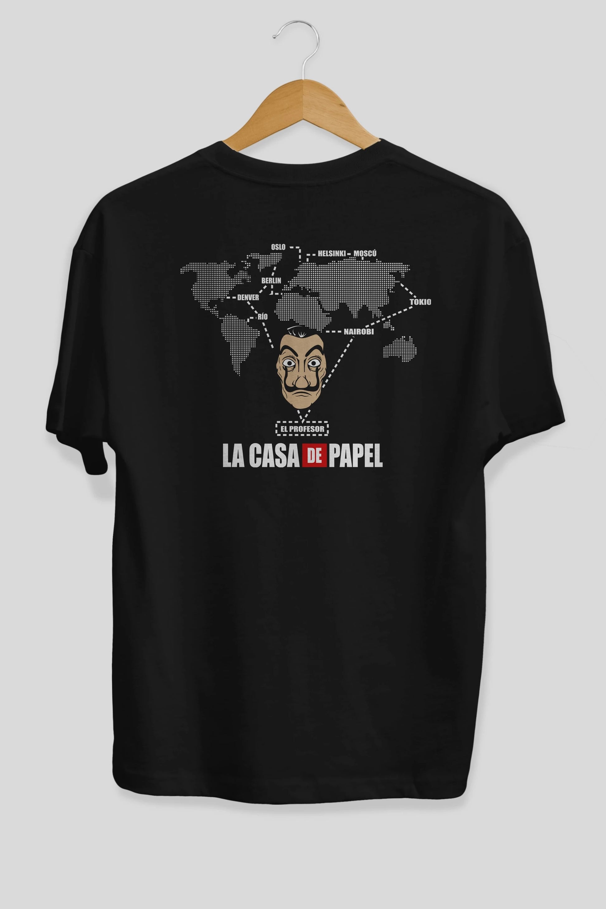 La Casa De Papel Arka Baskılı Oversize t-shirt Erkek Kadın Unisex %100 Pamuk Bisiklet Yaka tişort