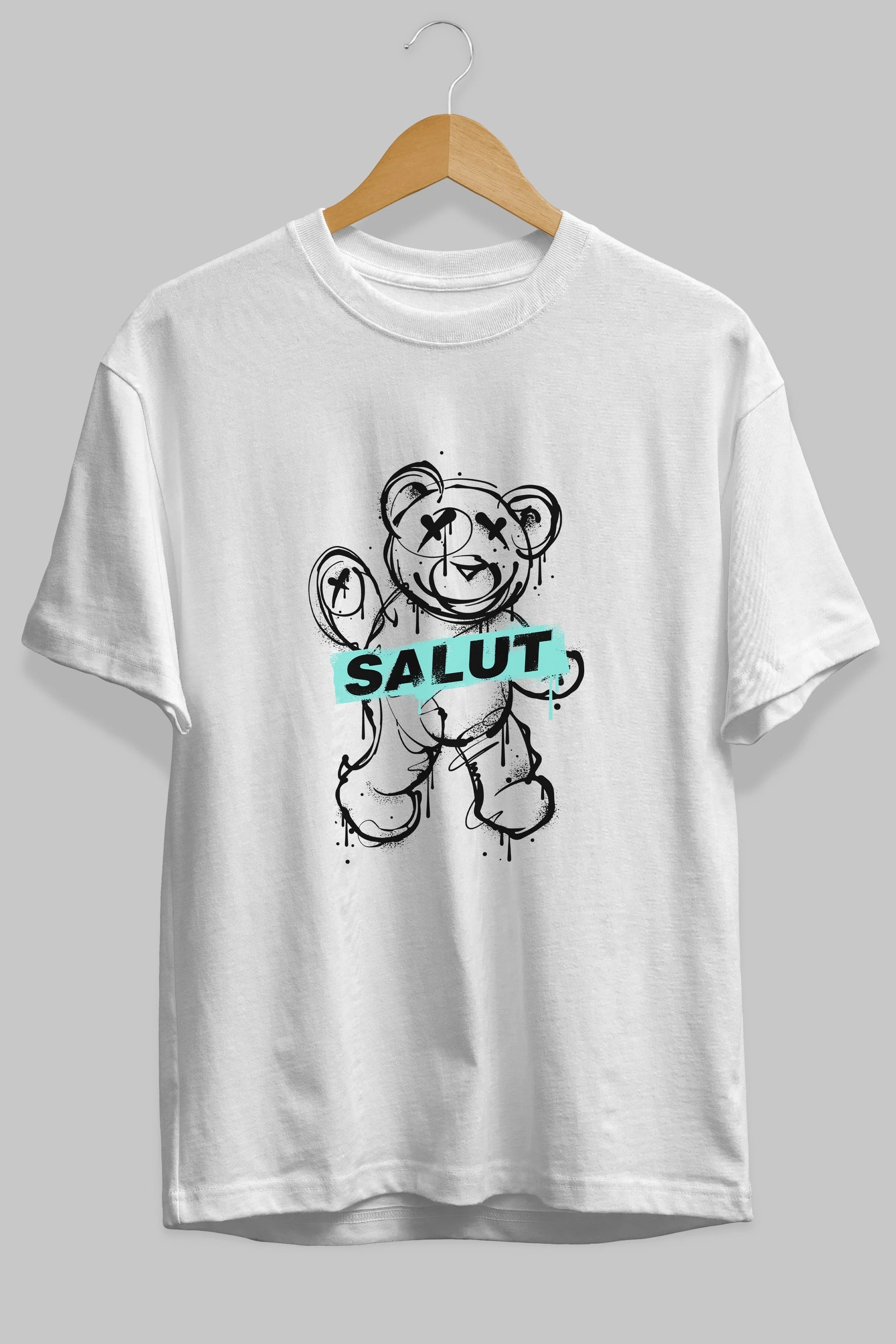 Teddy Bear Salut Ön Baskılı Oversize t-shirt Erkek Kadın Unisex