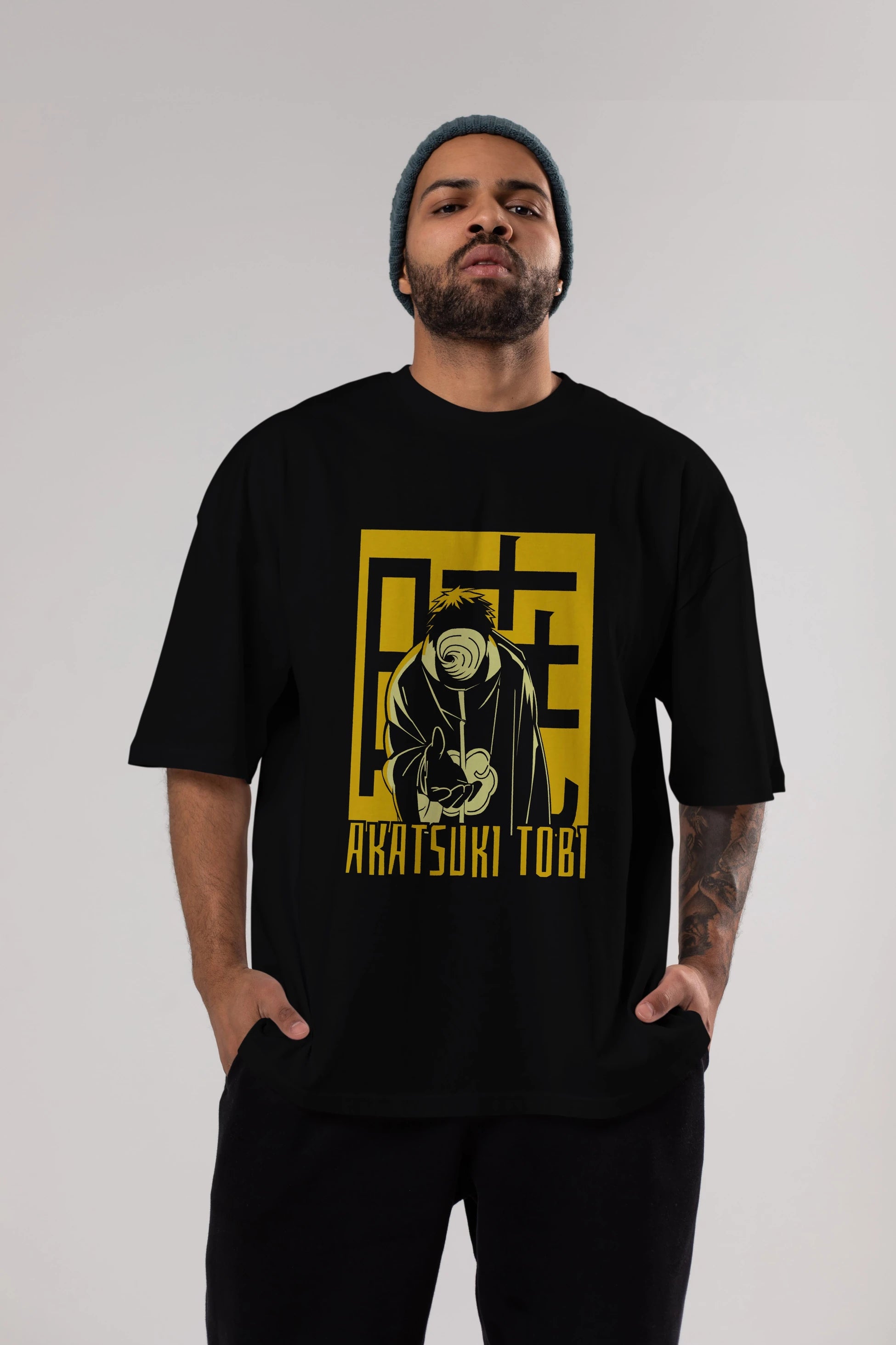 AKATSUKI OBITO NARUTO Anime Ön Baskılı Oversize t-shirt %100 pamuk Erkek Kadın Unisex