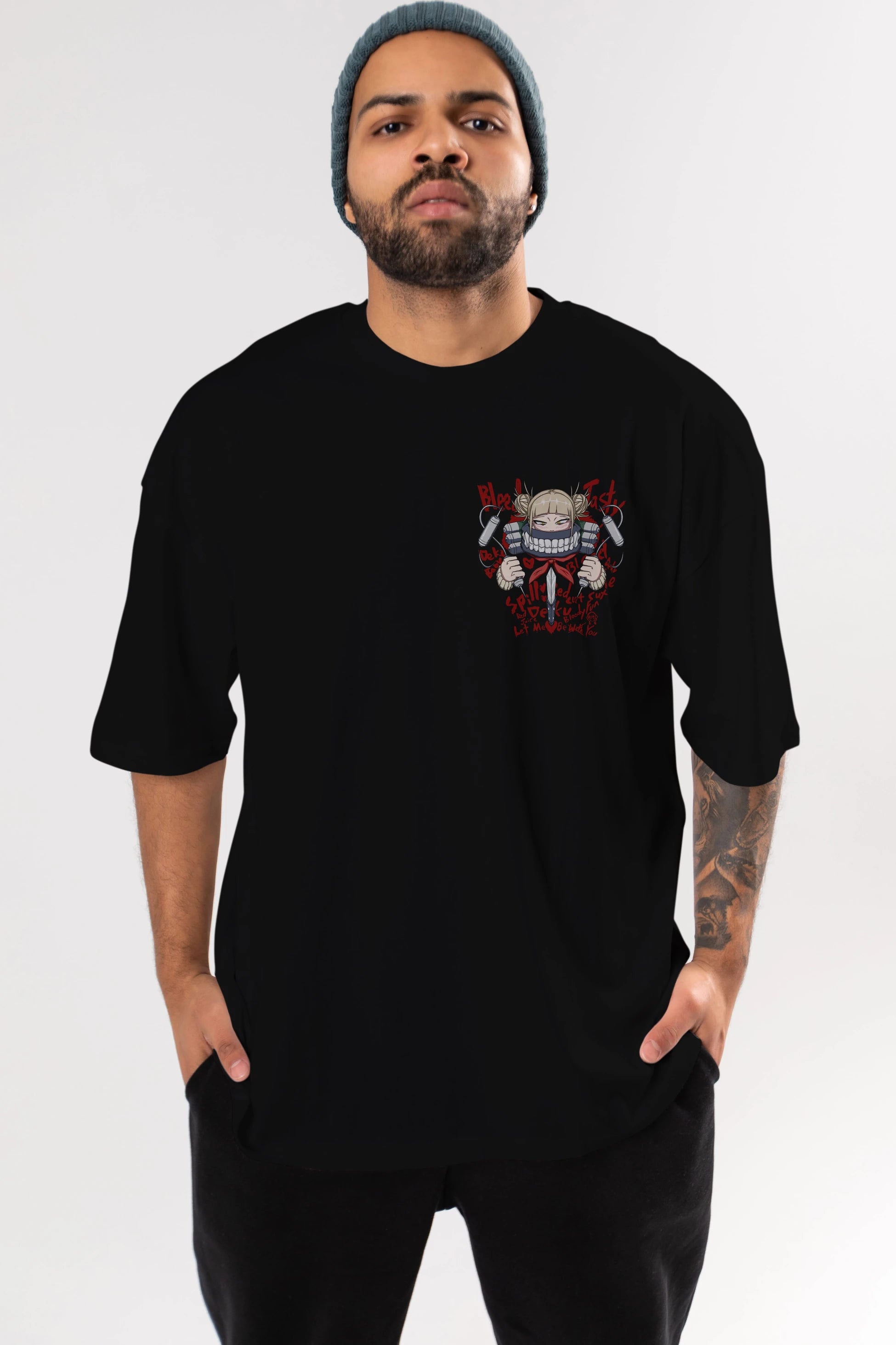 Himiko Toga 1 Ön Sol Baskılı Oversize t-shirt Erkek Kadın Unisex %100 Pamuk Bisiklet Yaka tişort