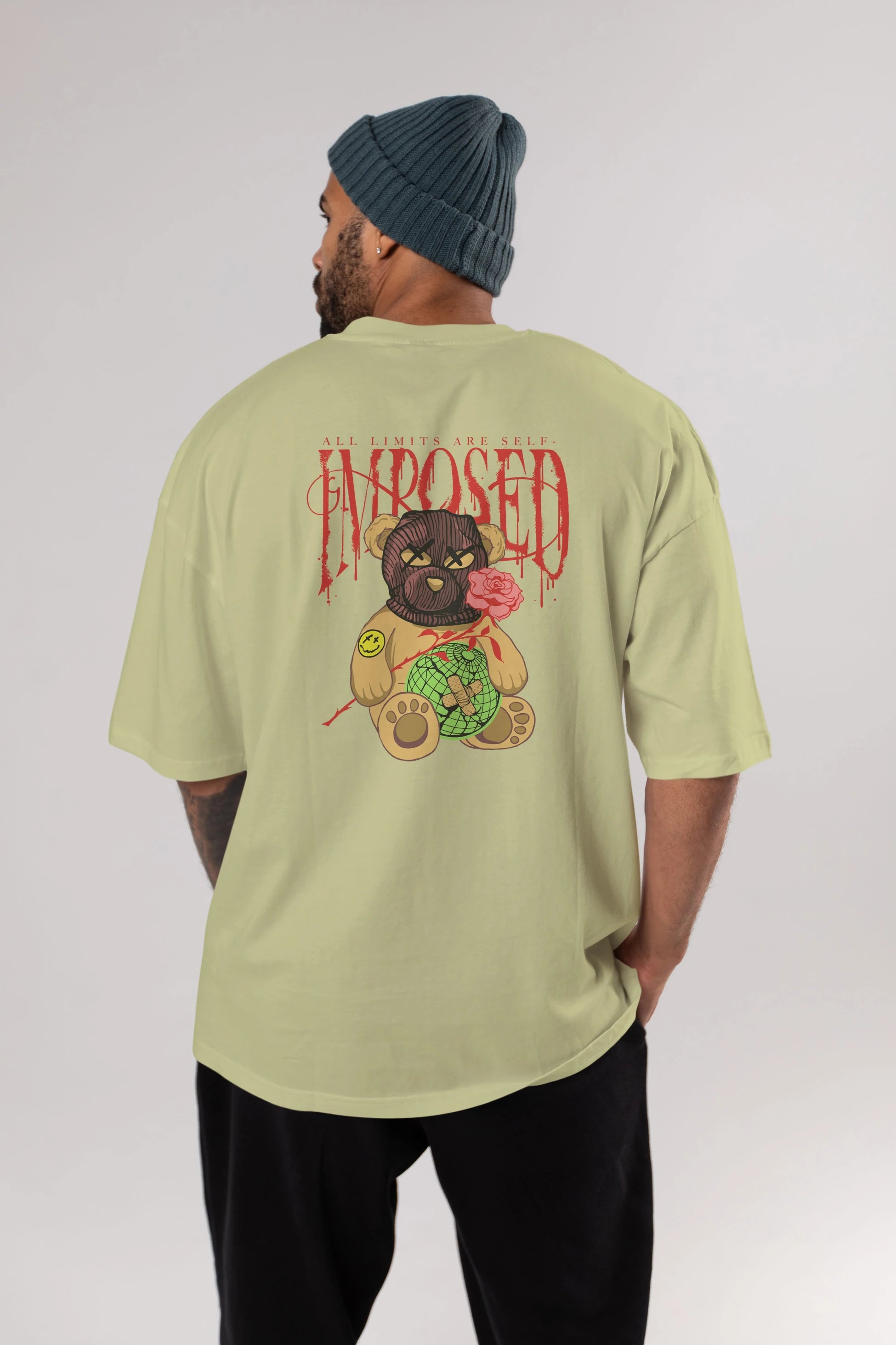 All Limits Bear Arka Baskılı Oversize t-shirt Erkek Kadın Unisex