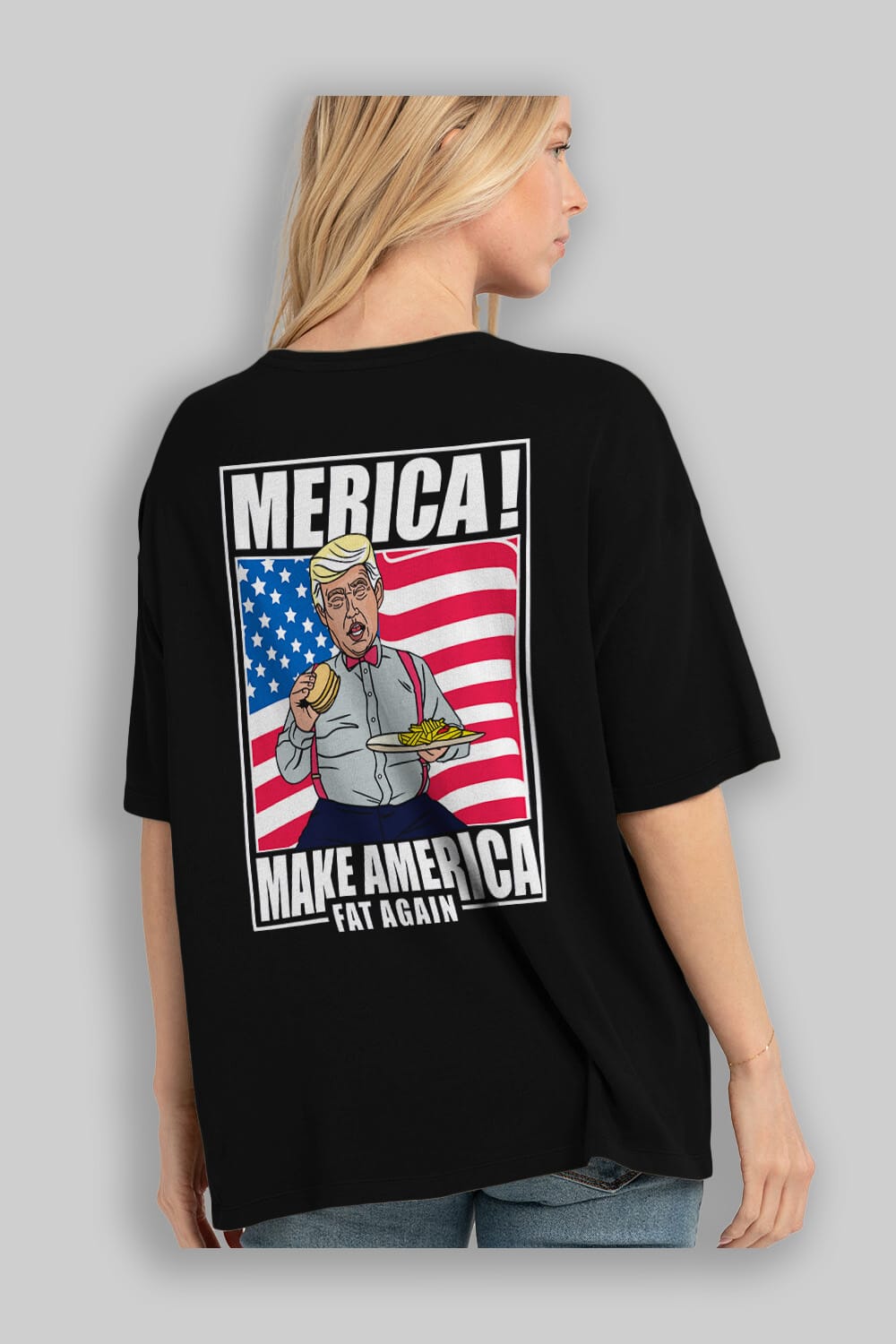 Trump Burger Arka Baskılı Oversize t-shirt Erkek Kadın Unisex %100 Pamuk tişort