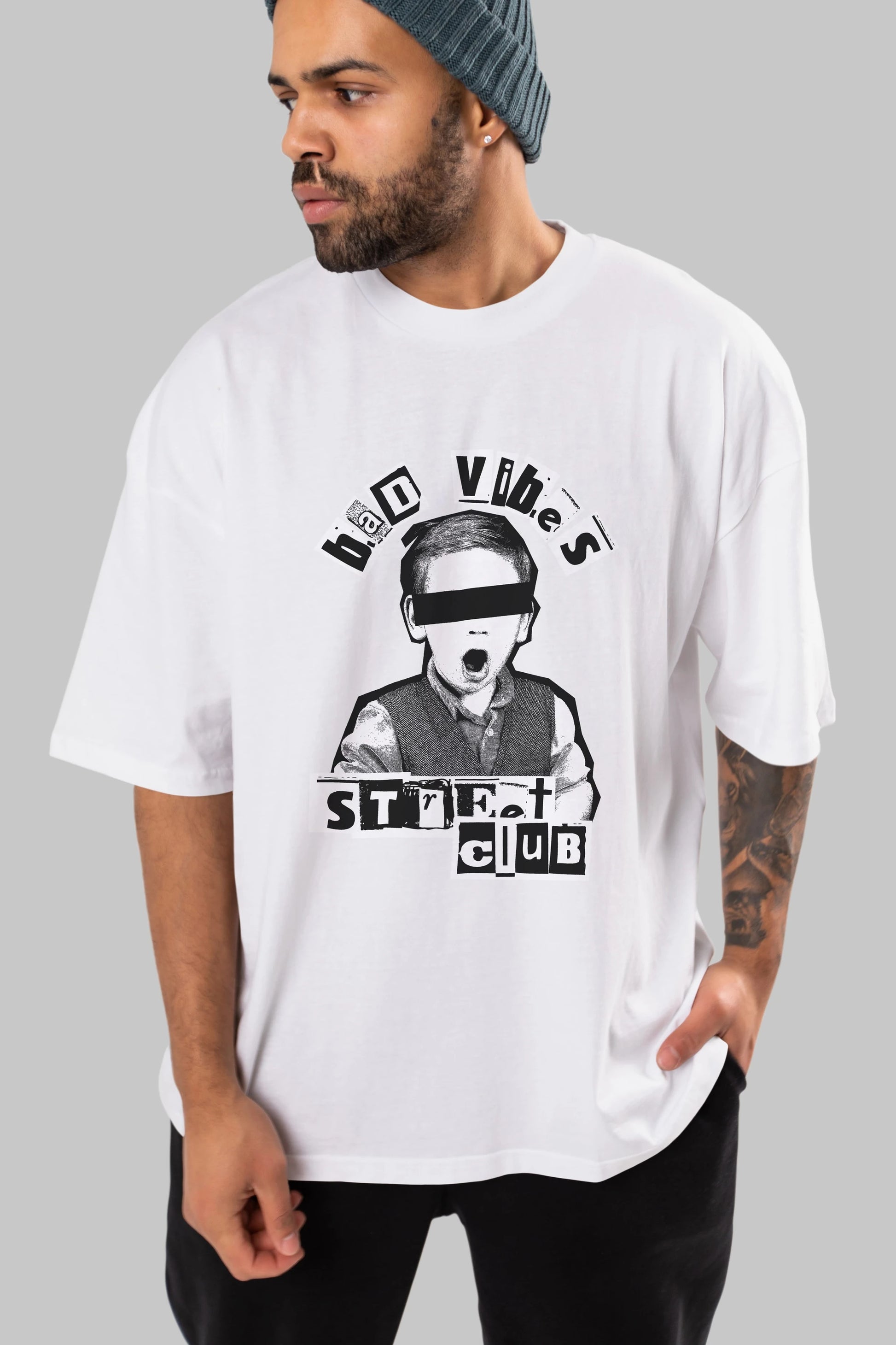 Bad Vibes Street Club Ön Baskılı Oversize t-shirt Erkek Kadın Unisex