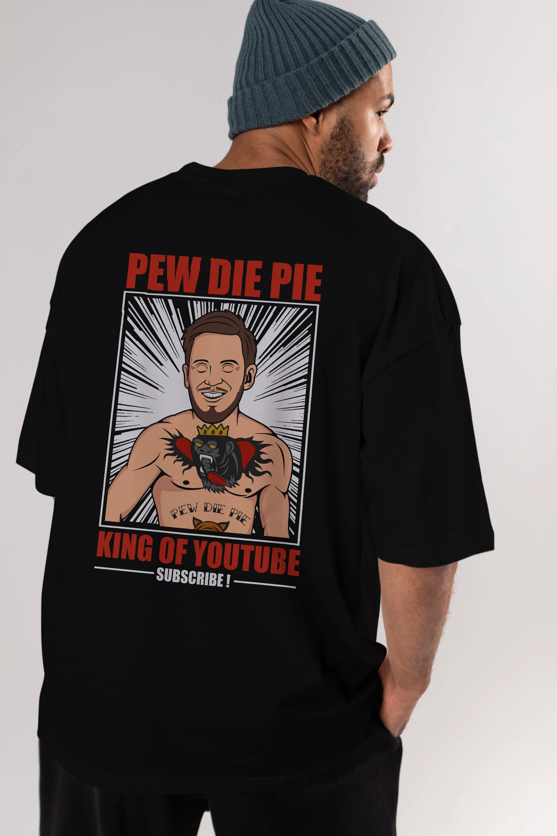 Pew Die Pie Fighter Arka Baskılı Oversize t-shirt Erkek Kadın Unisex %100 Pamuk tişort