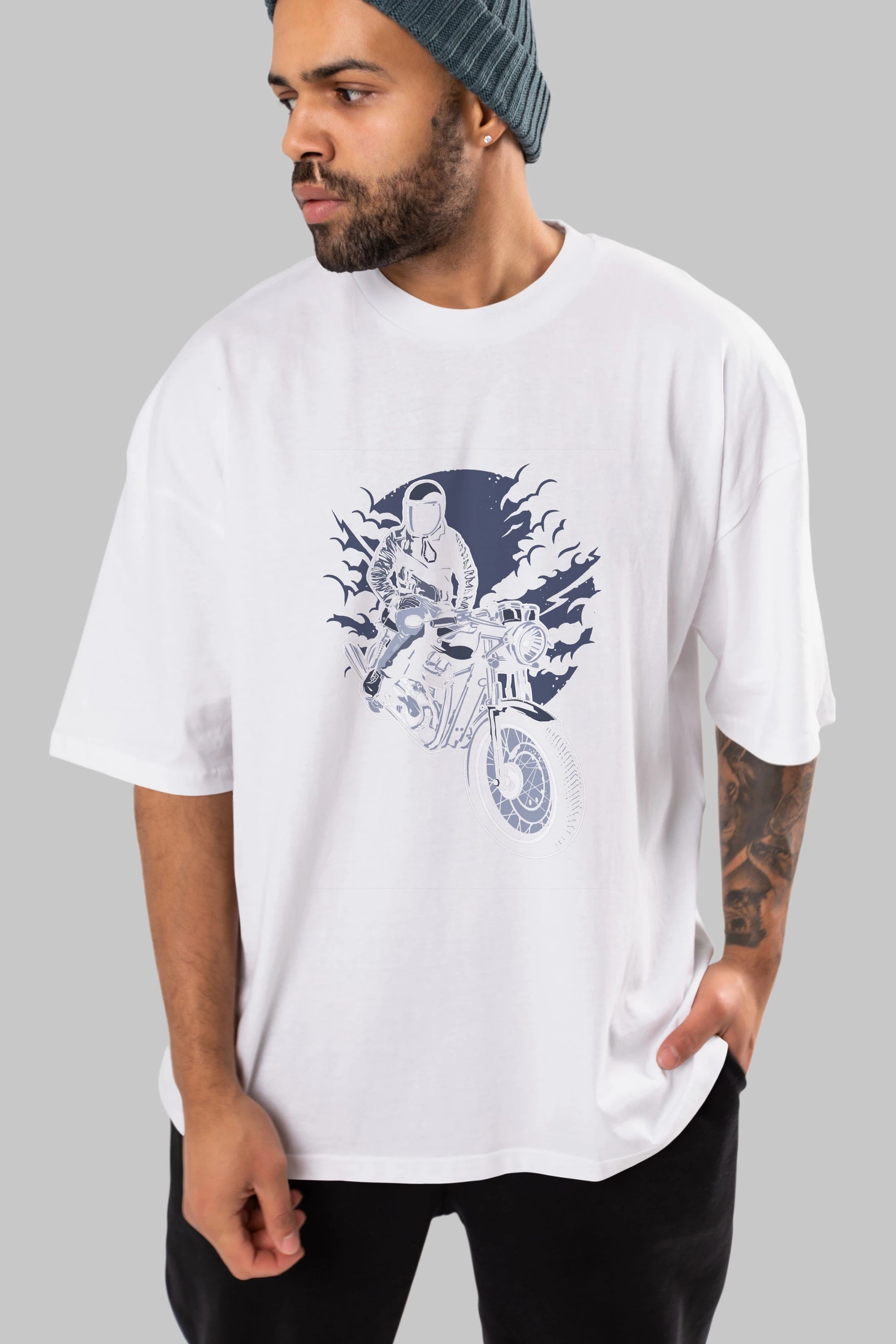 Night Rider Ön Baskılı Oversize t-shirt Erkek Kadın Unisex %100 Pamuk tişort