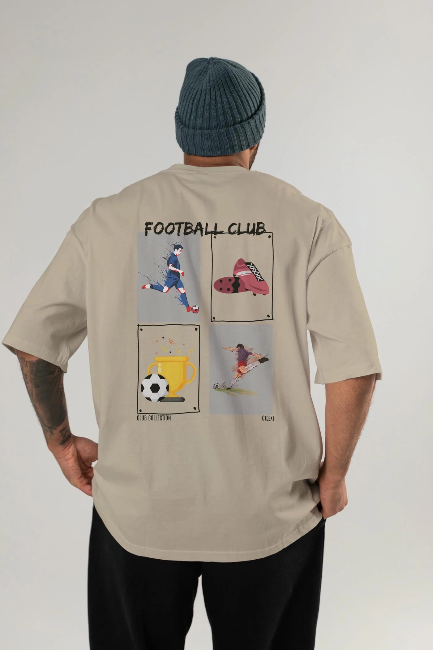 Football Club Arka Baskılı Oversize t-shirt Erkek Kadın %100 Pamuk Bisiklet Yaka tişort