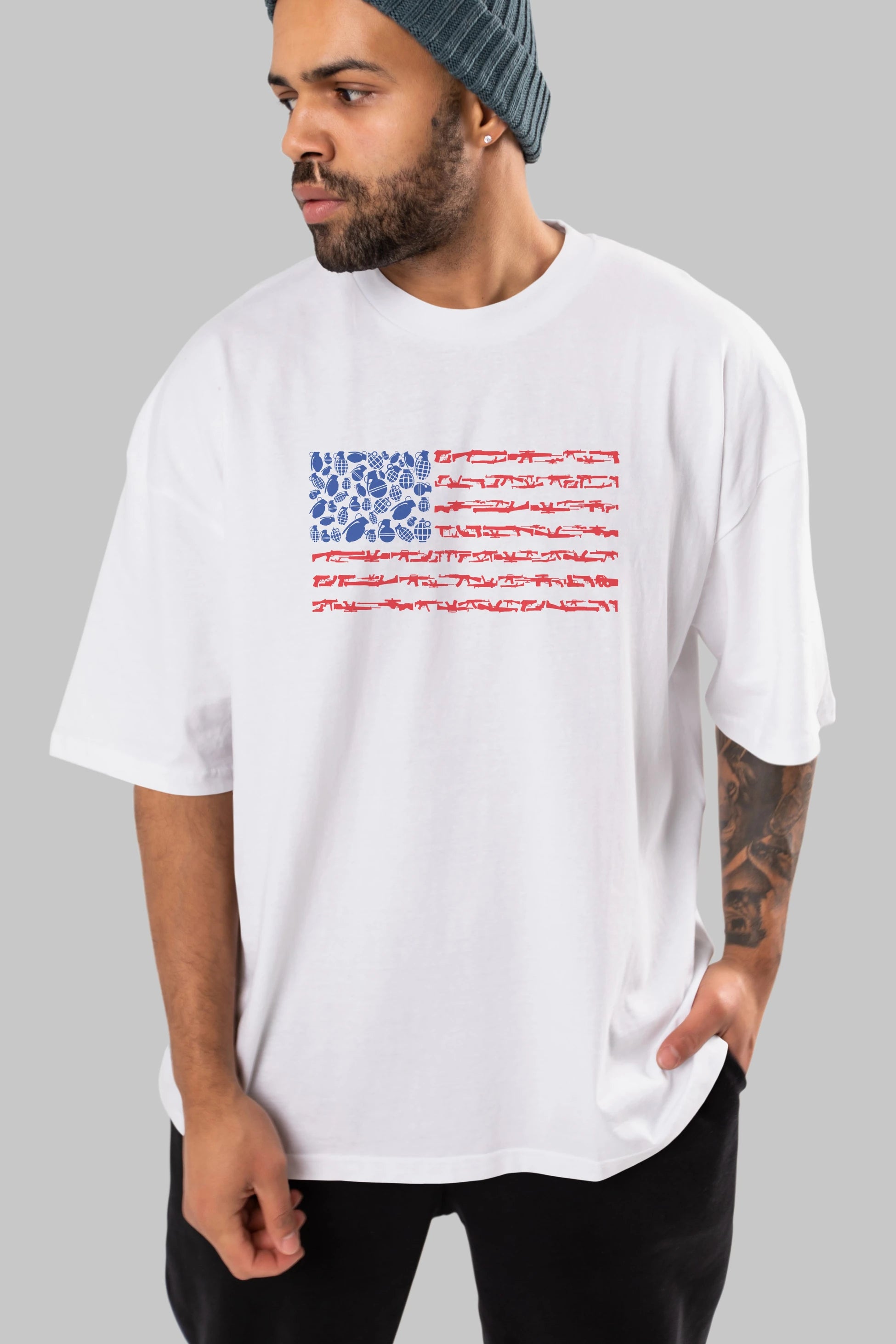 Weapon Flag Ön Baskılı Oversize t-shirt %100 pamuk Erkek Kadın Unisex