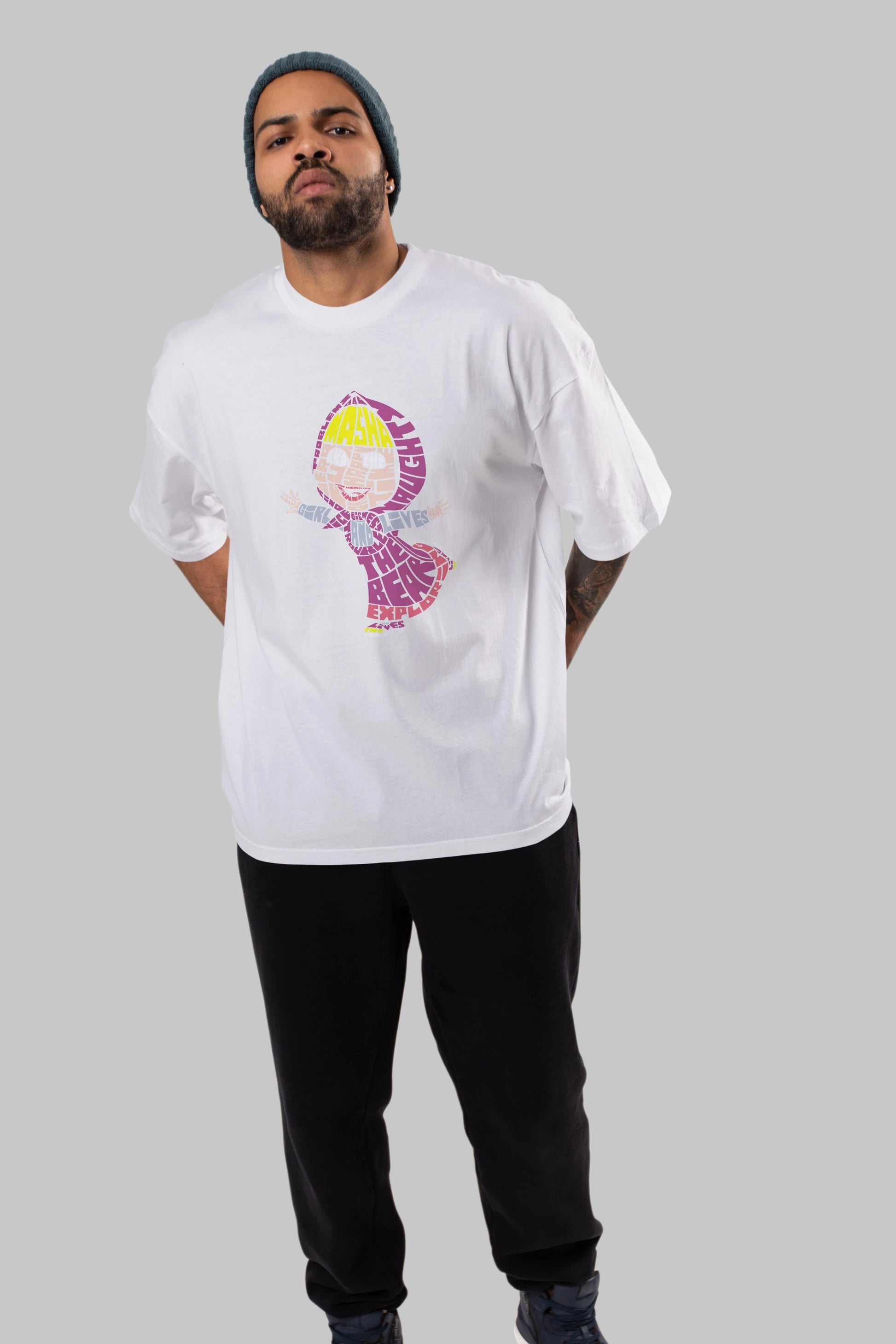 Masha And The Bear Ön Baskılı Oversize t-shirt %100 pamuk Erkek Kadın Unisex