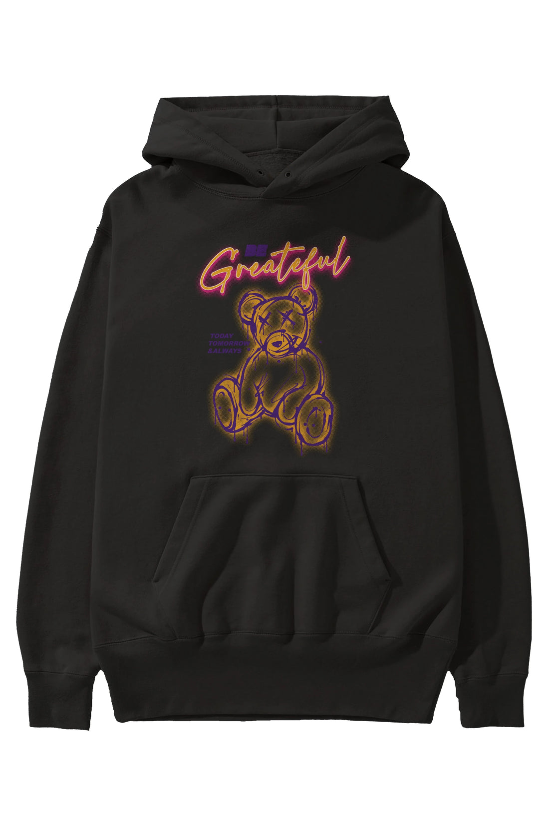 Be Greateful Bear Ön Baskılı Hoodie Oversize Kapüşonlu Sweatshirt Erkek Kadın Unisex