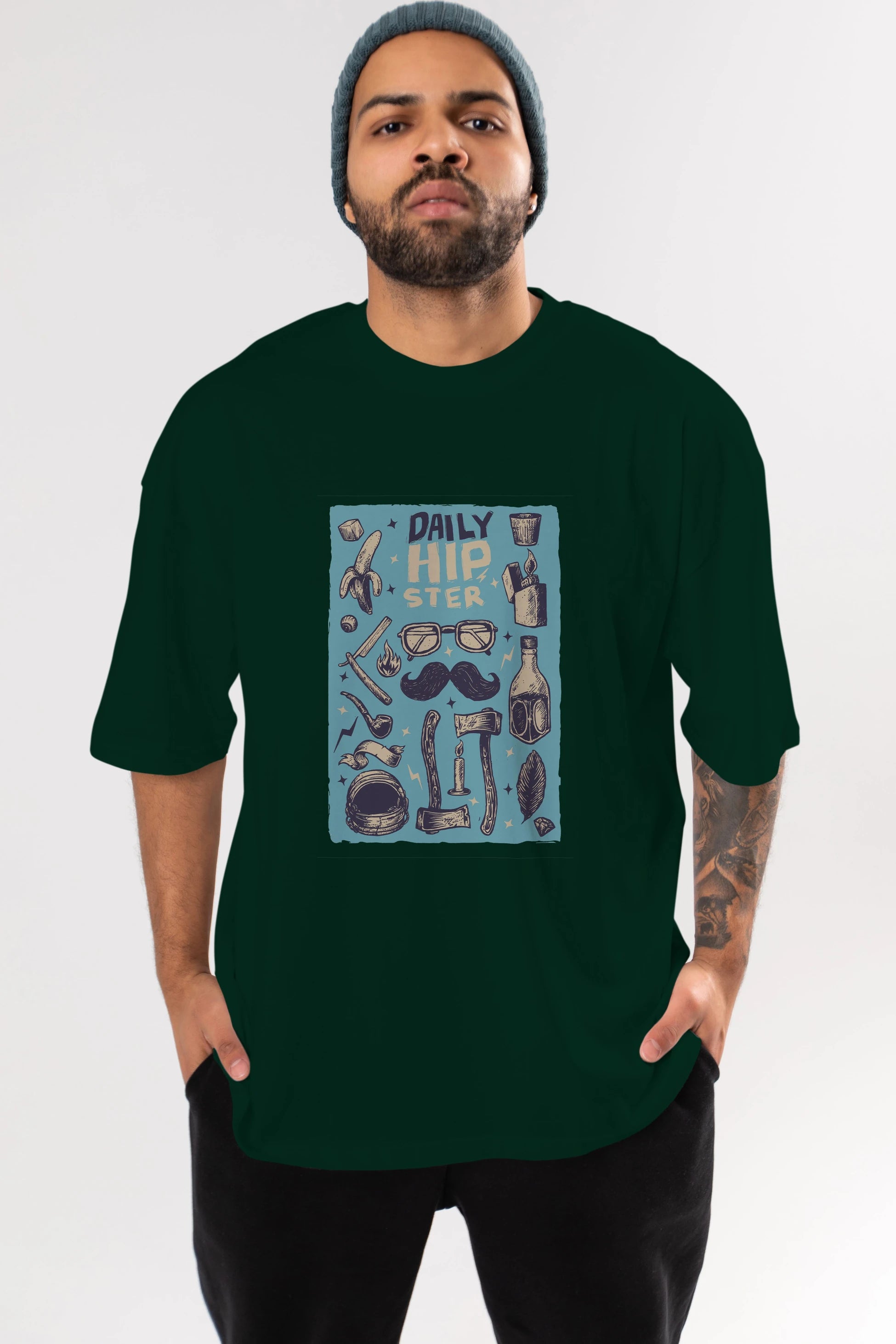Hipster Ön Baskılı Oversize t-shirt Erkek Kadın Unisex %100 Pamuk tişort