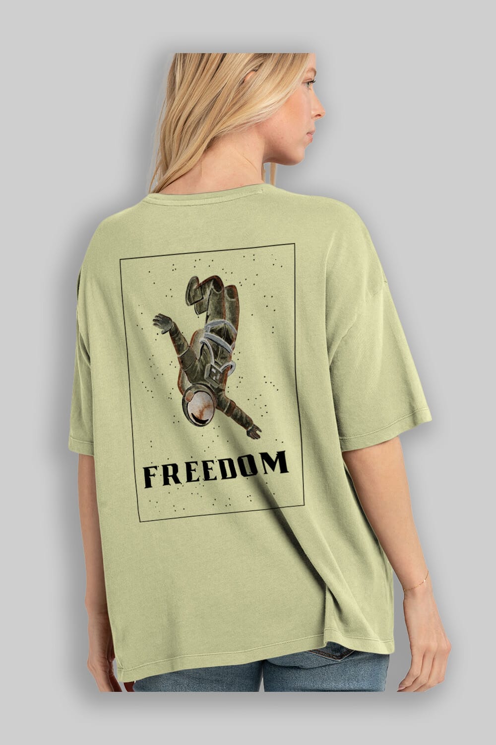 Freedom Astronaut Arka Baskılı Oversize t-shirt Erkek Kadın Unisex