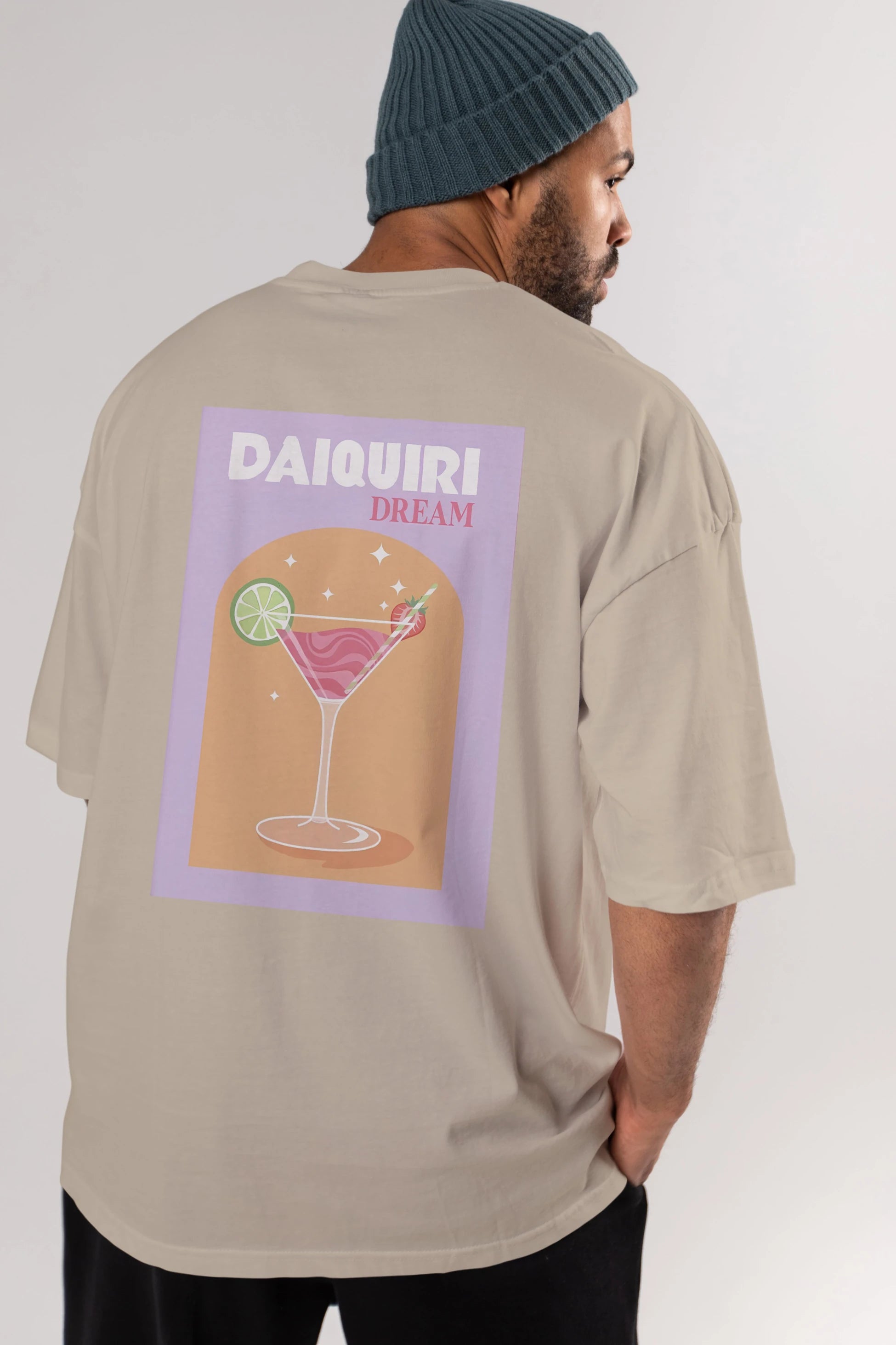 Daiquiri Dream Arka Baskılı Oversize t-shirt Erkek Kadın Unisex %100 Pamuk Bisiklet Yaka tişort