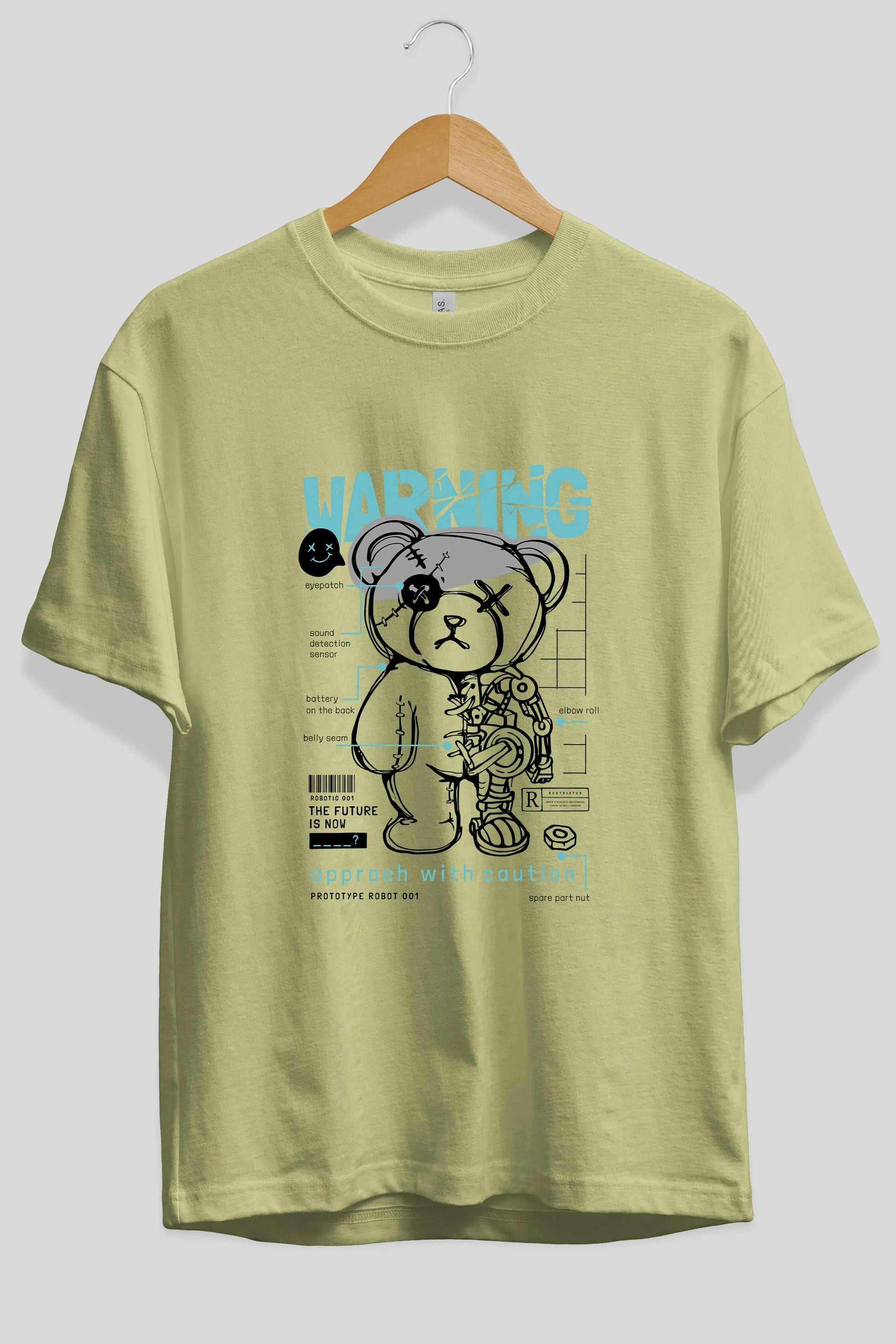 Teddy Bear Warning Ön Baskılı Oversize t-shirt Erkek Kadın Unisex