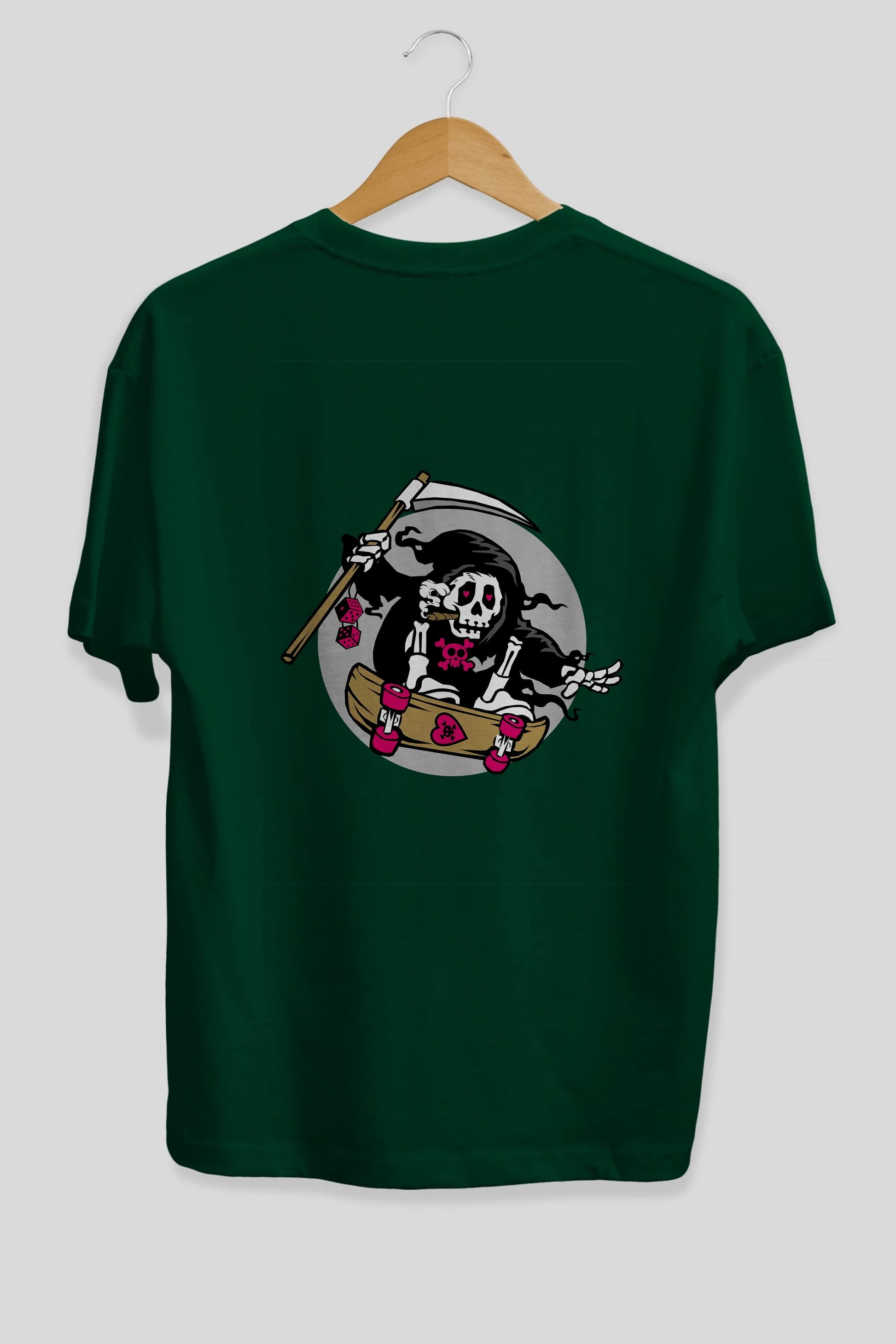 Grim Skater Arka Baskılı Oversize t-shirt Erkek Kadın Unisex %100 Pamuk tişort