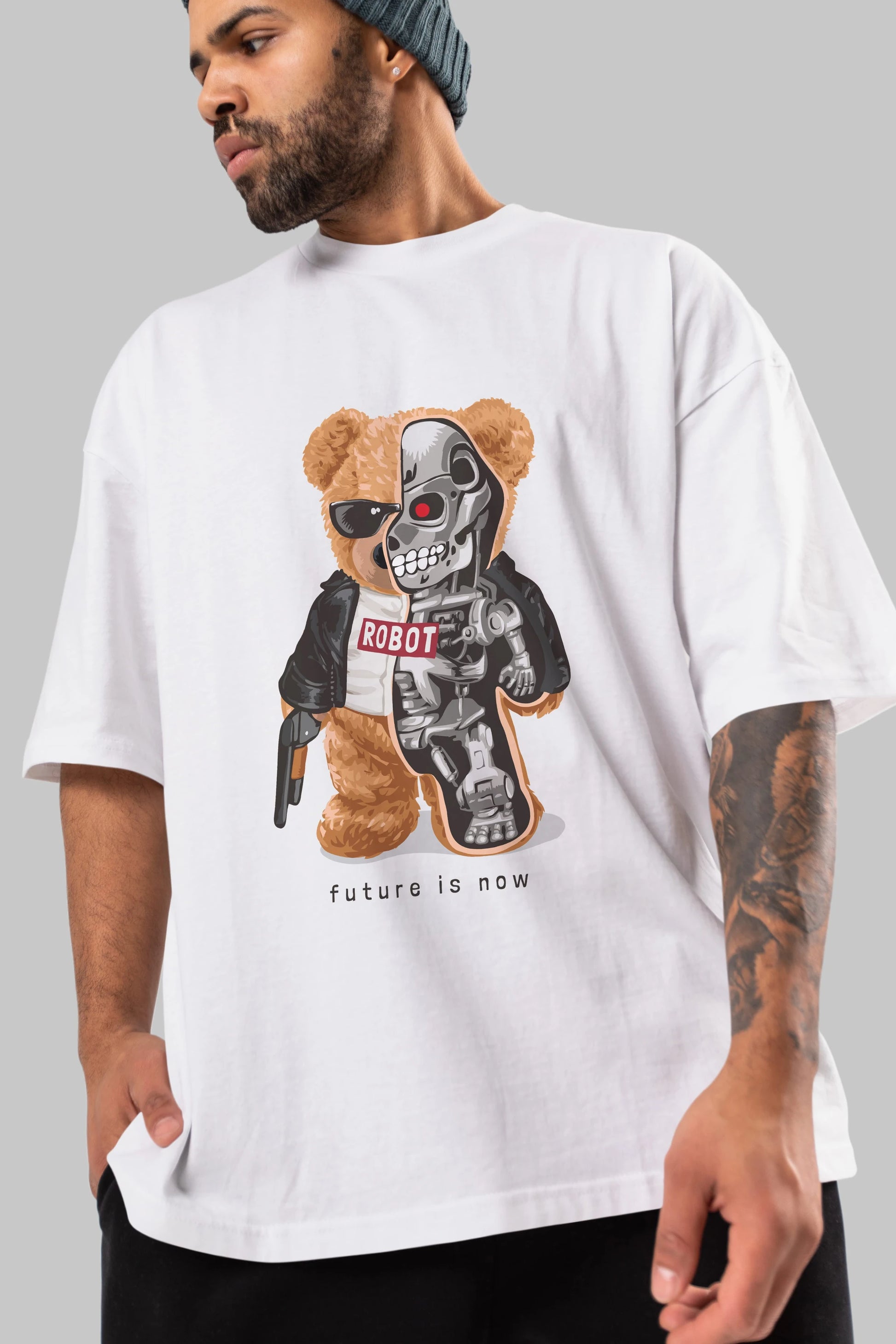 Teddy Bear Robot Ön Baskılı Oversize t-shirt Erkek Kadın Unisex %100 Pamuk