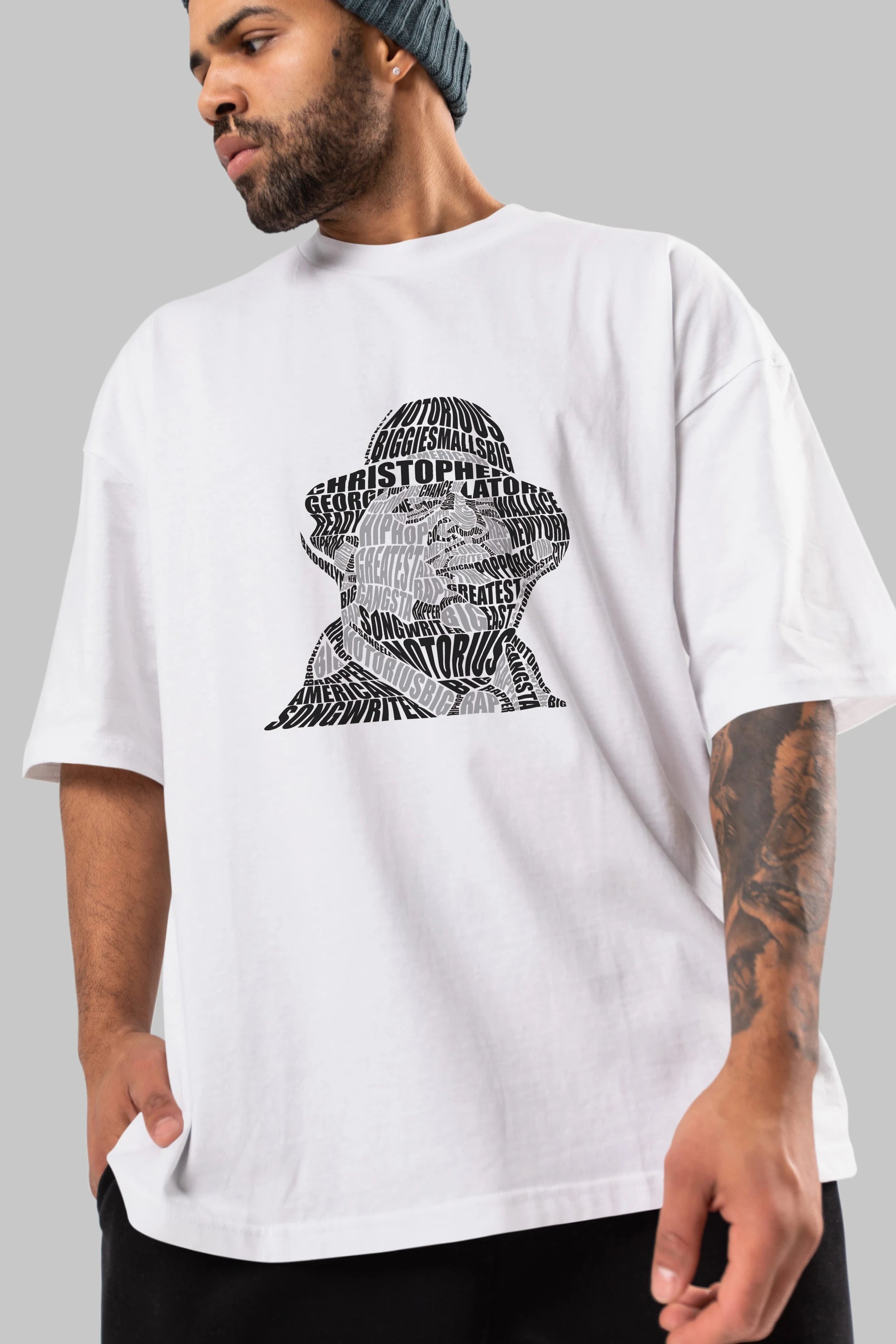 Notorious Big Calligram Ön Baskılı Oversize t-shirt %100 pamuk Erkek Kadın Unisex