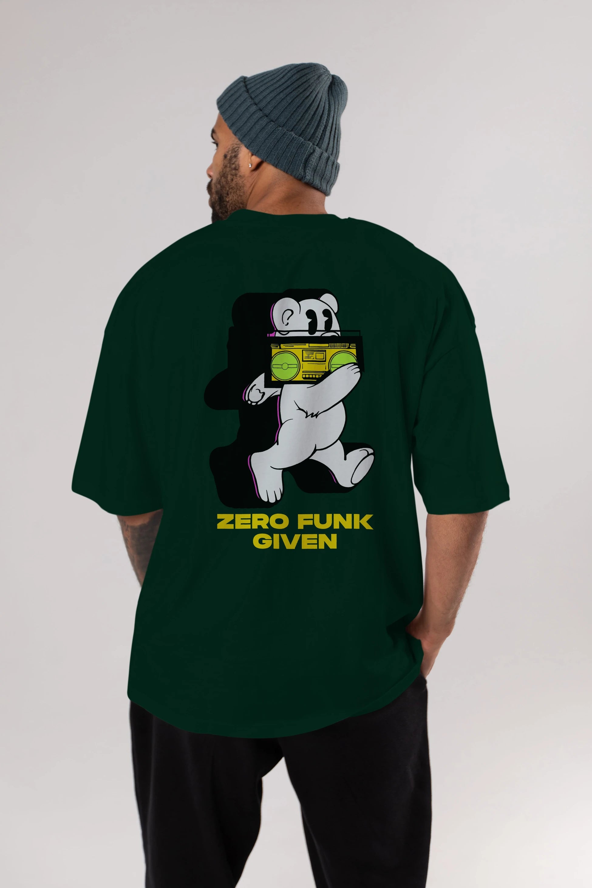 Zero Funk Given Bear Arka Baskılı Oversize t-shirt Erkek Kadın Unisex