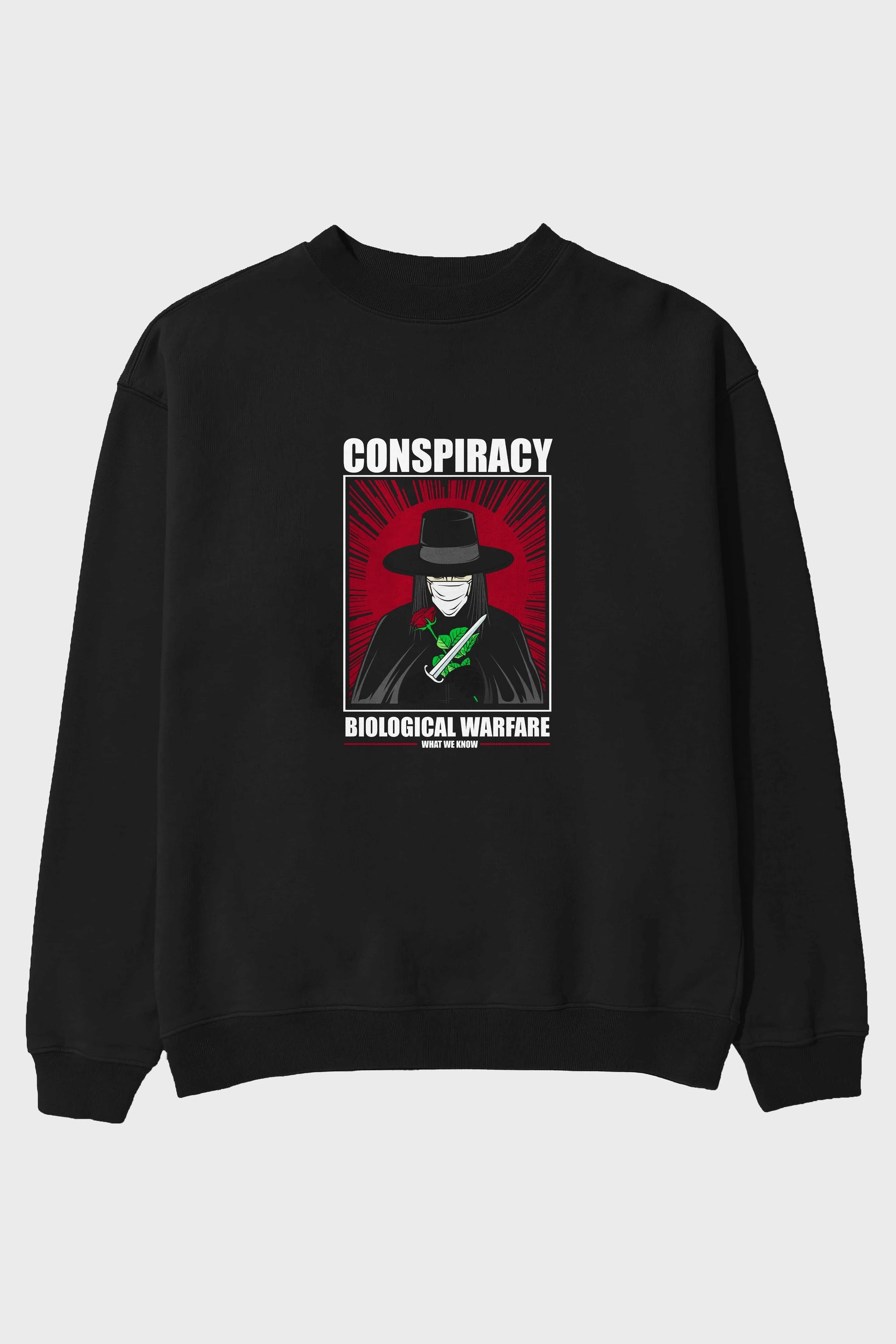 Vendetta Masker Ön Baskılı Oversize Sweatshirt Erkek Kadın Unisex