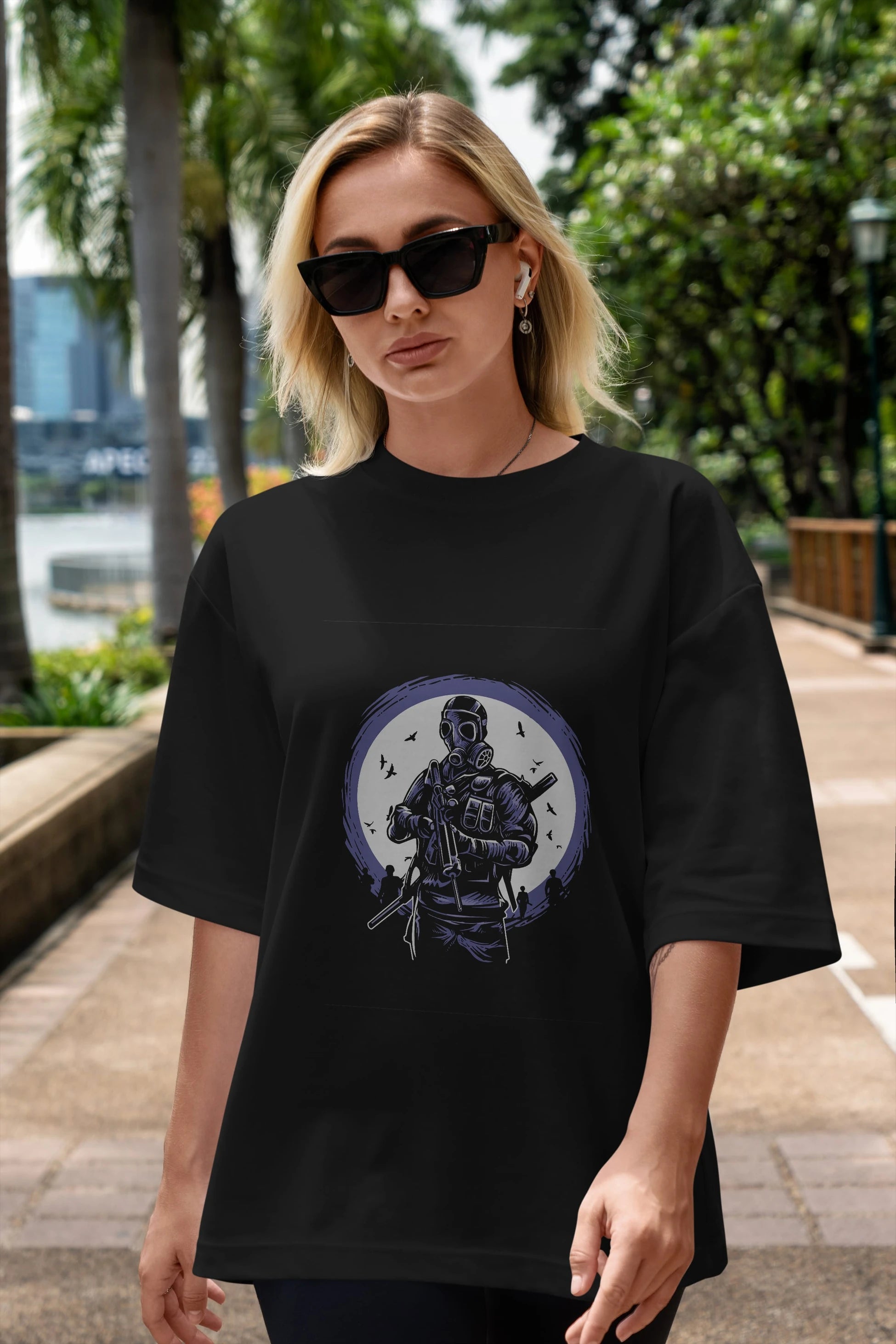 Gas Mask Soldier Ön Baskılı Oversize t-shirt Erkek Kadın Unisex %100 Pamuk tişort