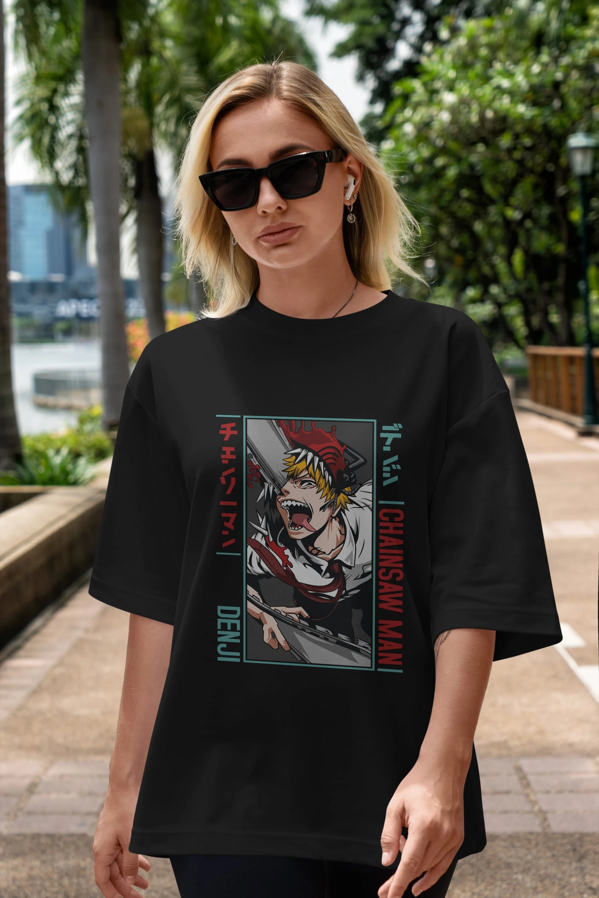 Denji Chainsaw Man Anime Ön Baskılı Oversize t-shirt %100 pamuk Erkek Kadın Unisex