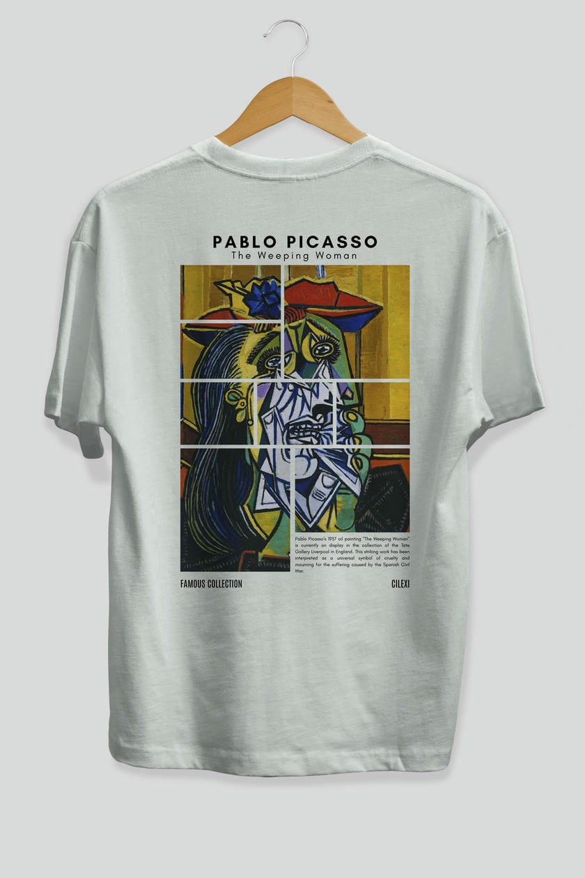 Pablo Picasso Arka Baskılı Oversize t-shirt Erkek Kadın Bisiklet Yaka Pamuk tişort
