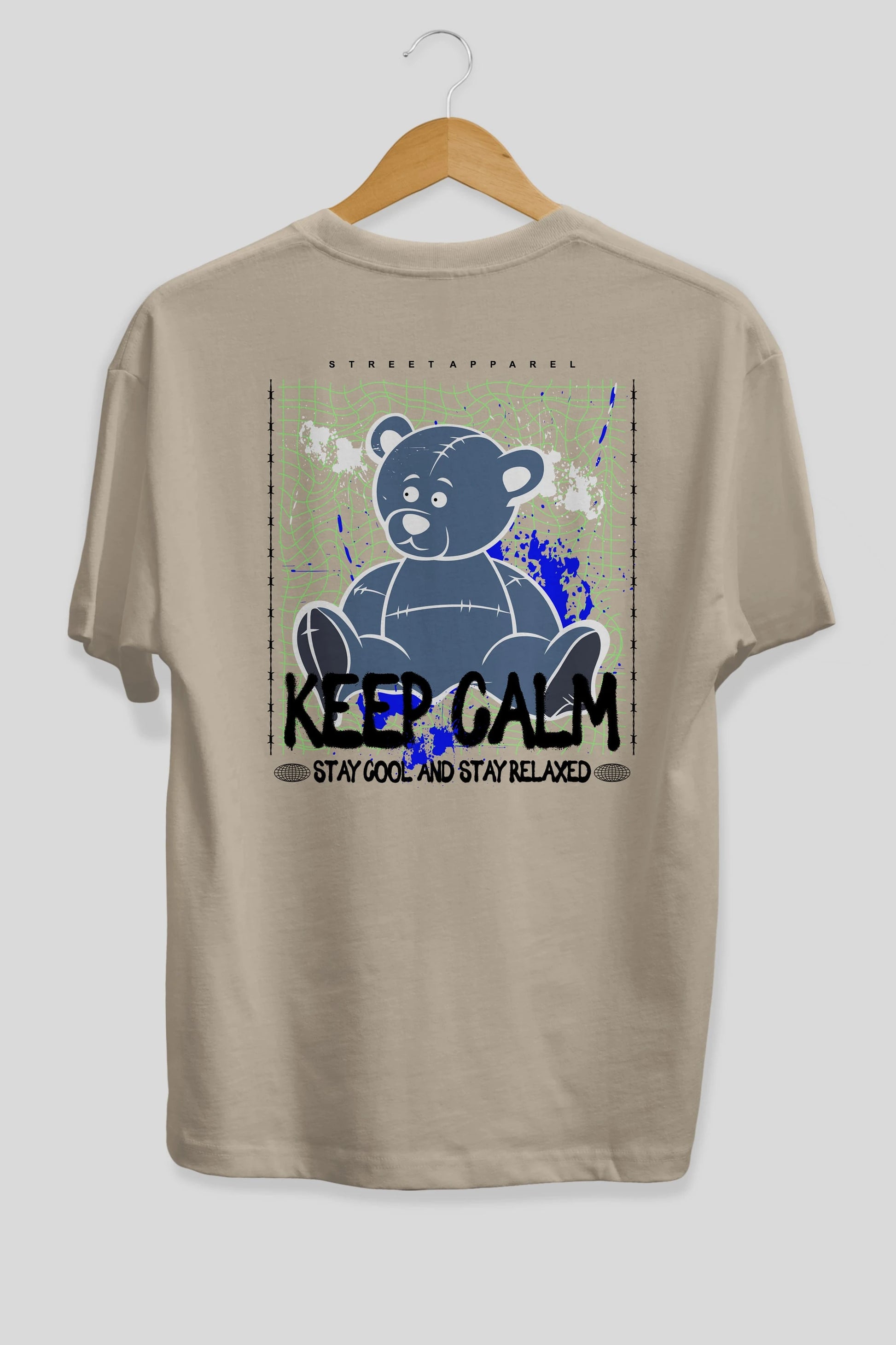 Keep Calm Bear Arka Baskılı Oversize t-shirt Erkek Kadın Unisex
