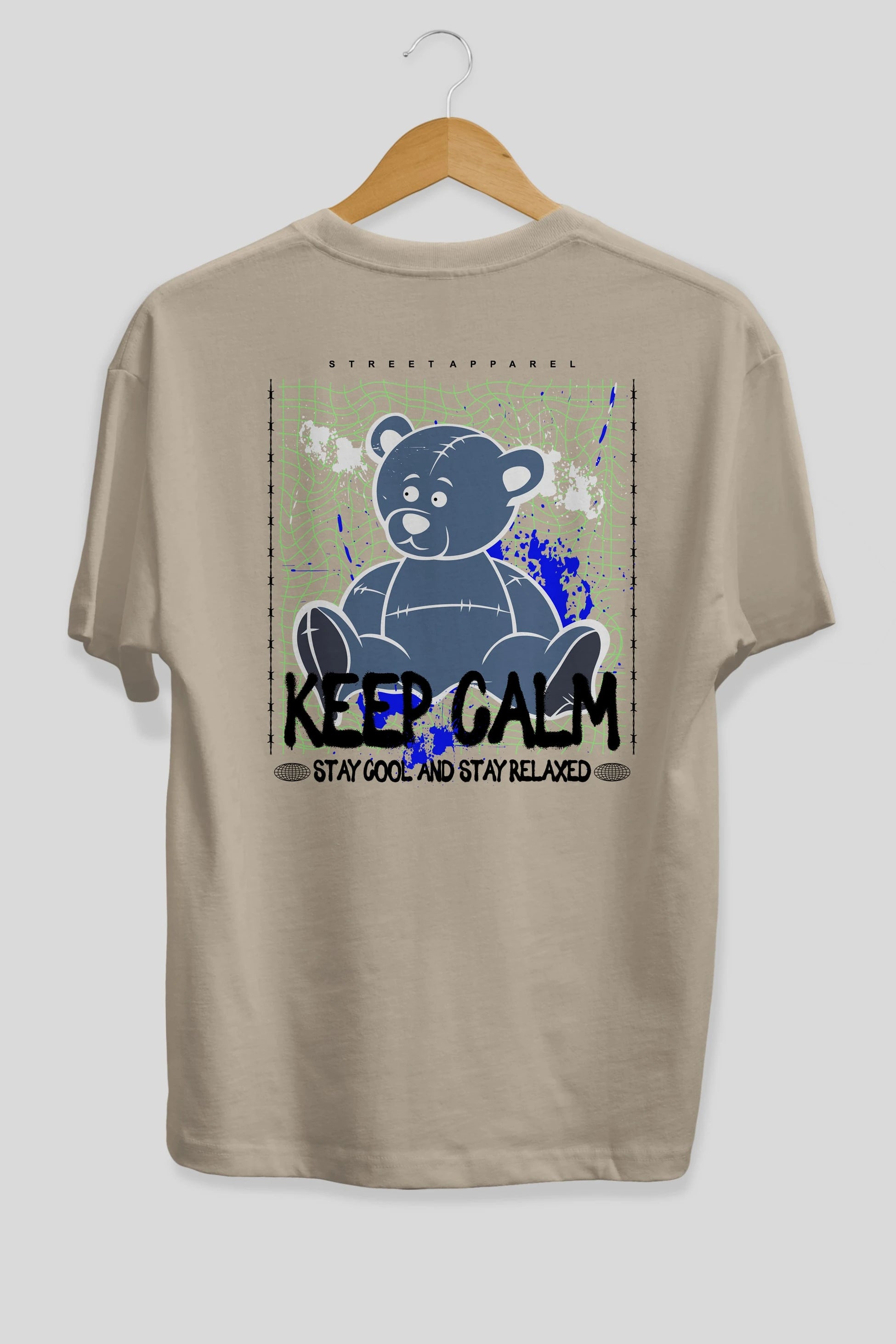 Keep Calm Bear Arka Baskılı Oversize t-shirt Erkek Kadın Unisex
