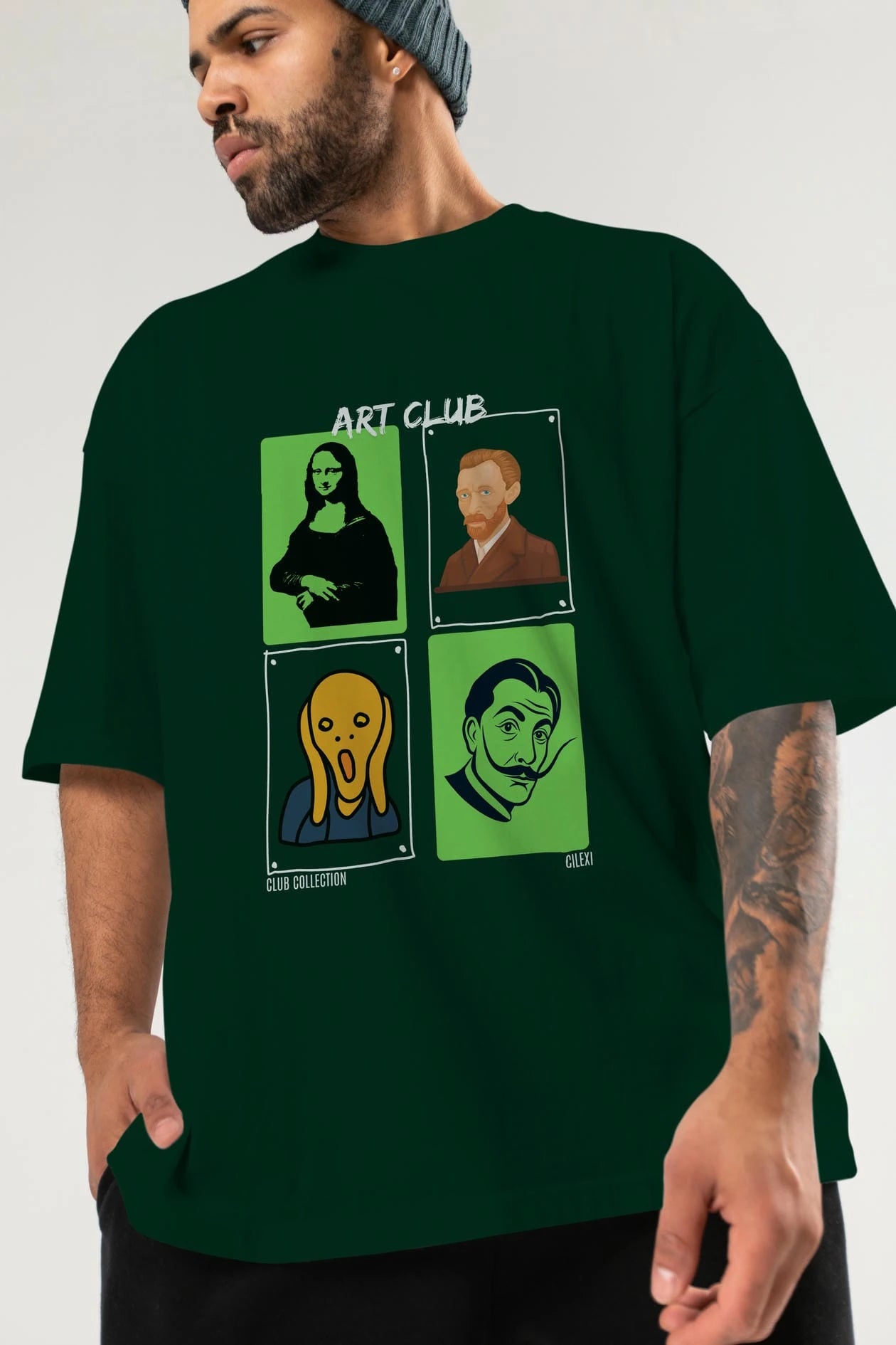 Art Club ön Baskılı Oversize t-shirt Erkek Kadın %100 Pamuk Bisiklet Yaka tişort