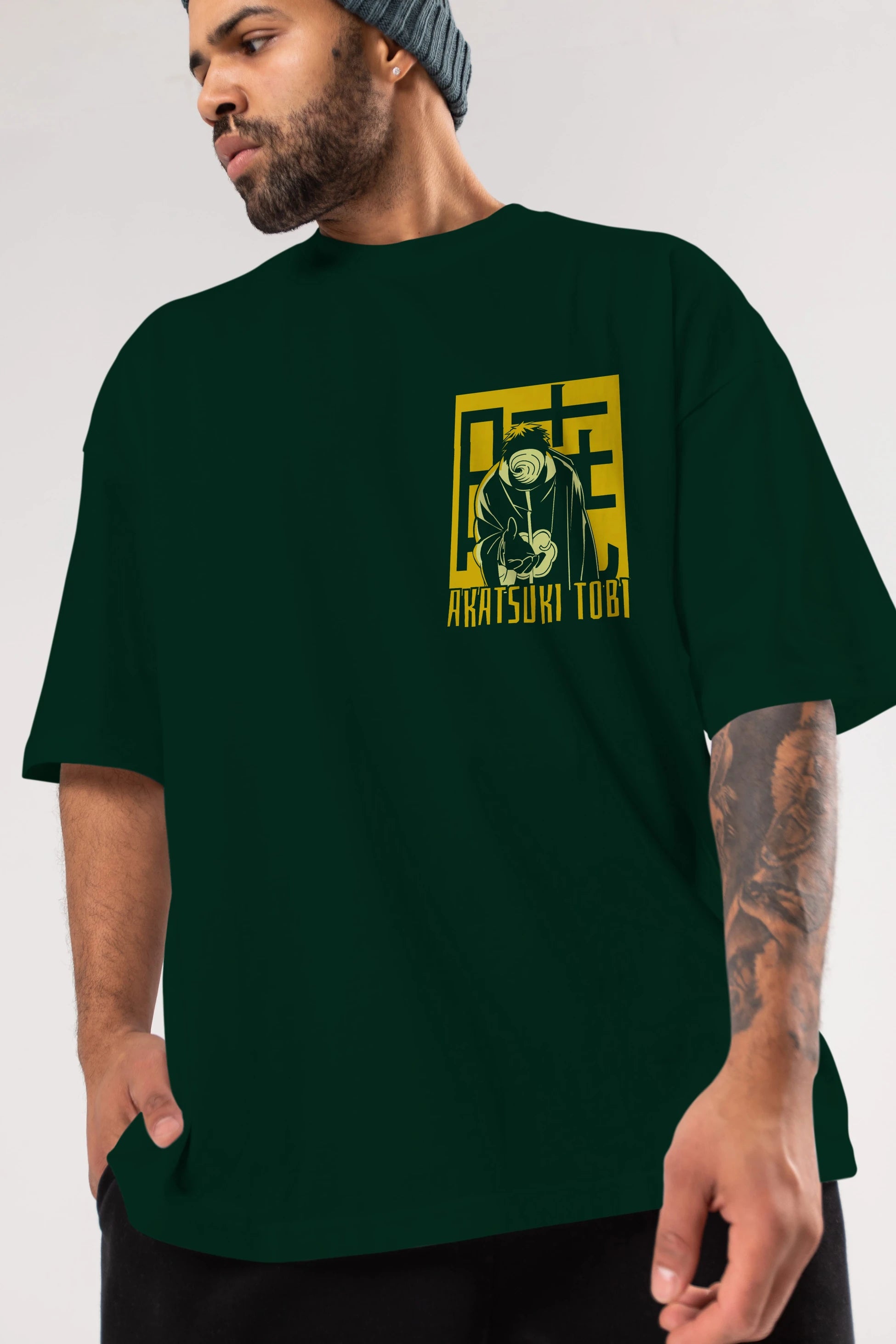 AKATSUKI OBITO NARUTO Ön Sol Baskılı Oversize t-shirt Erkek Kadın Unisex %100 Pamuk Bisiklet Yaka tişort