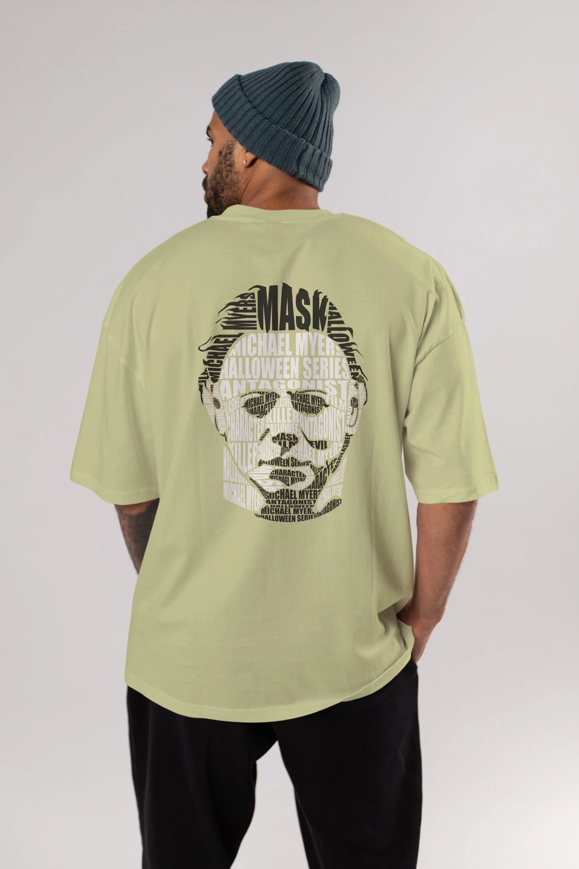 Michael Myers Calligram Arka Baskılı Oversize t-shirt %100 pamuk Erkek Kadın Unisex
