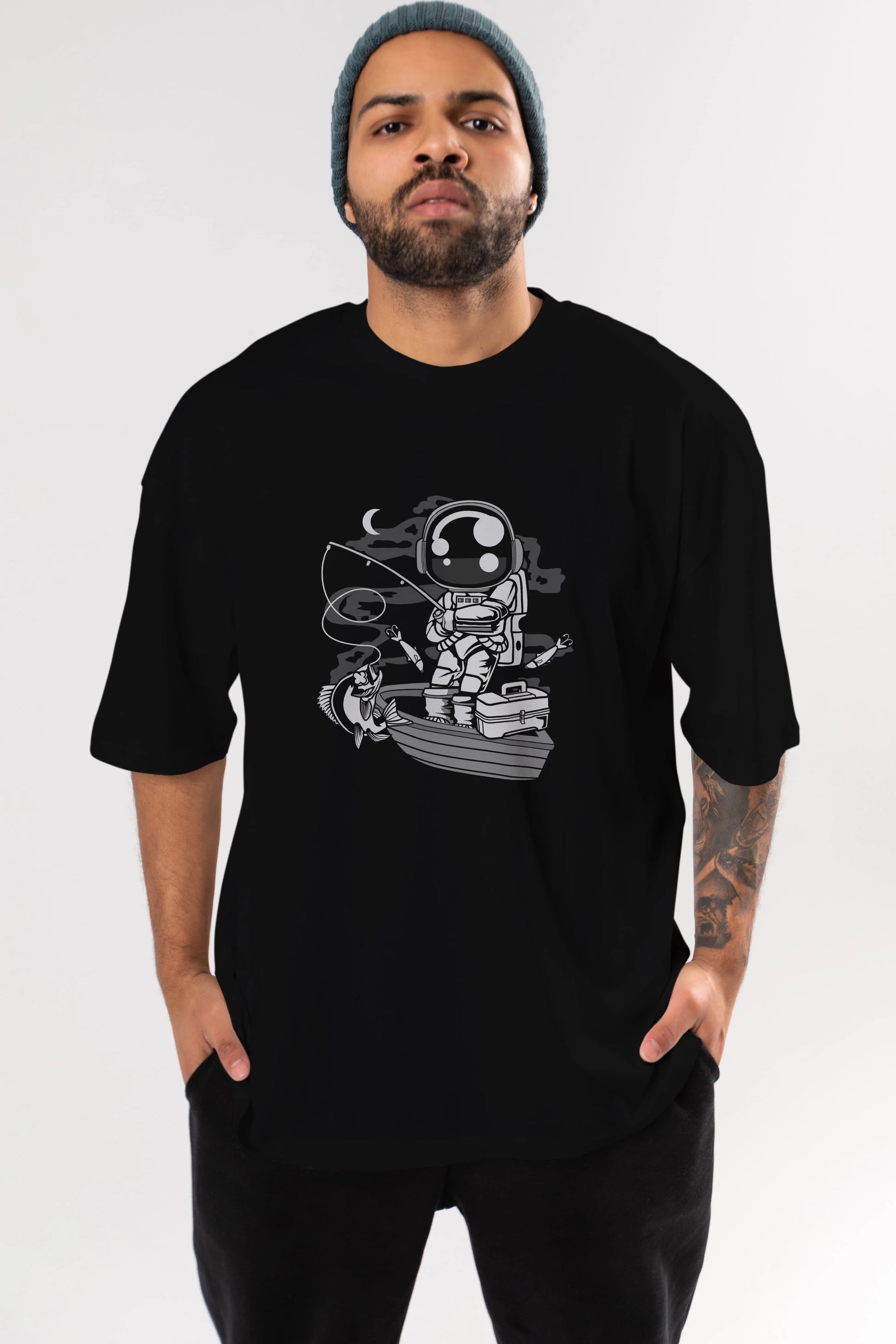 Astronaut Fisherman Ön Baskılı Oversize t-shirt Erkek Kadın Unisex