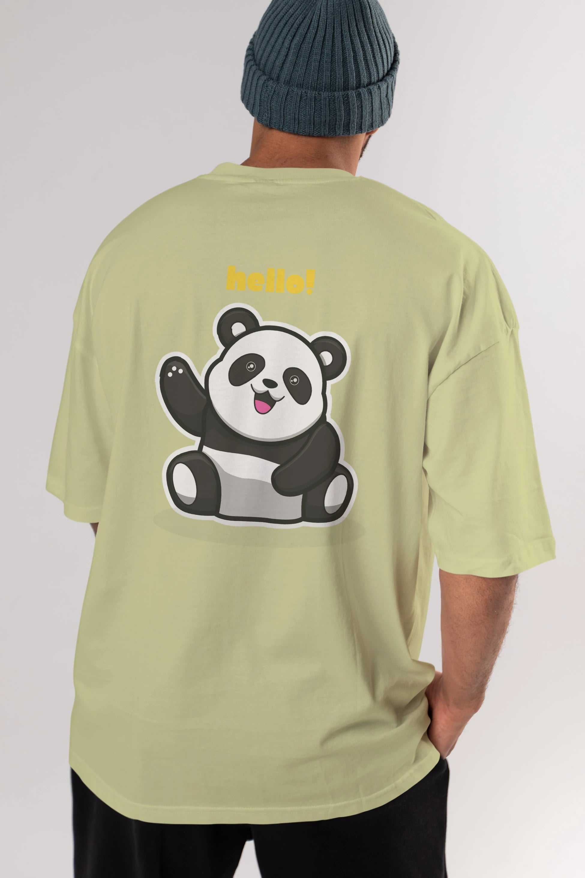 Hello Panda Arka Baskılı Oversize t-shirt Erkek Kadın Unisex