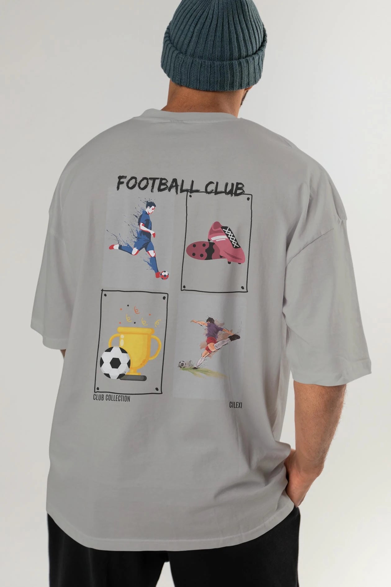 Football Club Arka Baskılı Oversize t-shirt Erkek Kadın %100 Pamuk Bisiklet Yaka tişort
